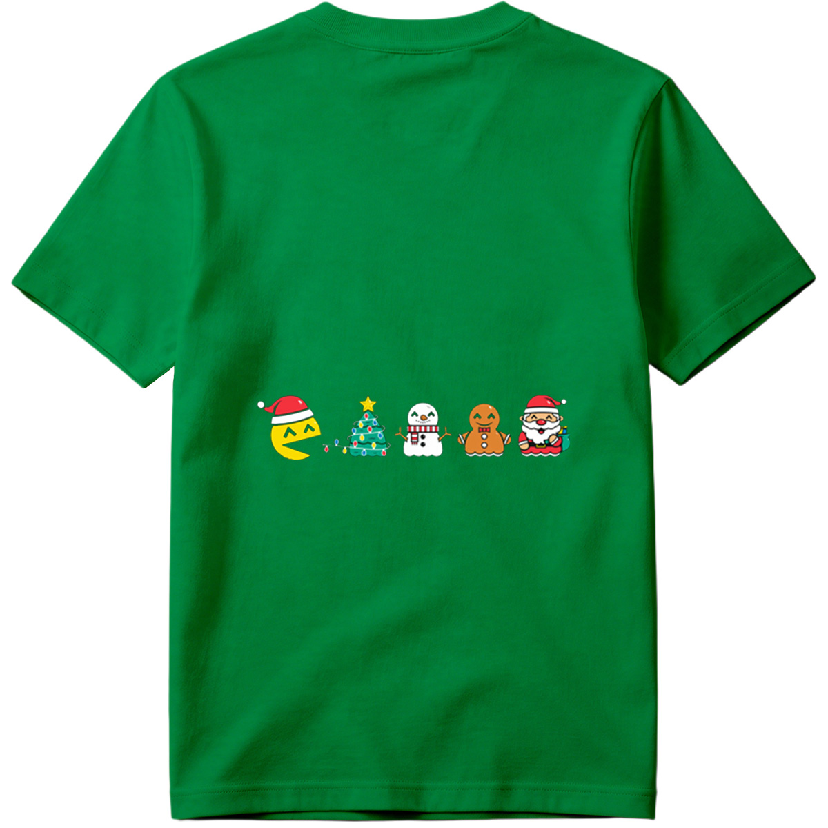 Pac-Man Christmas Characters: Pac-Man, Christmas Tree, Snowman, Gingerbread Man, Santa Claus - Tee