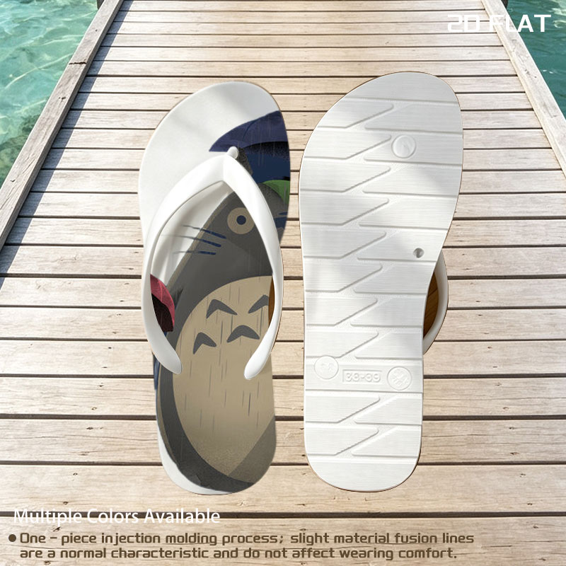 Totoro and a Person Under Umbrellas in the Rain -  flip-flops