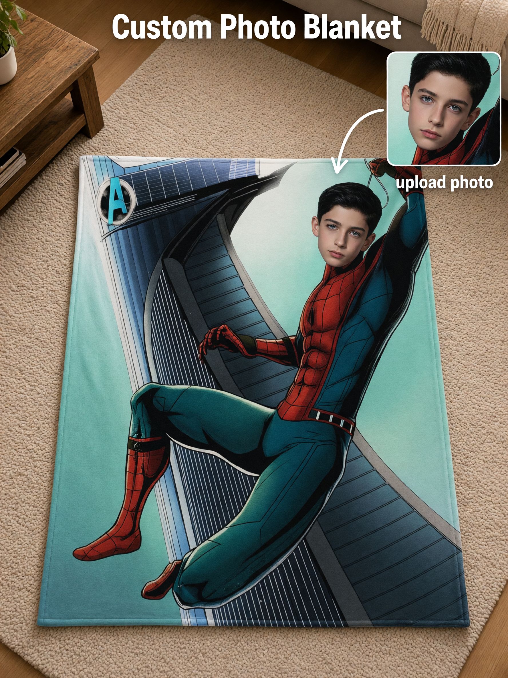 Custom Face Superhero Flannel Blanket Personalized Photo Soft Plush Throw for Bed Couch Ideal Cozy Keepsake Gift