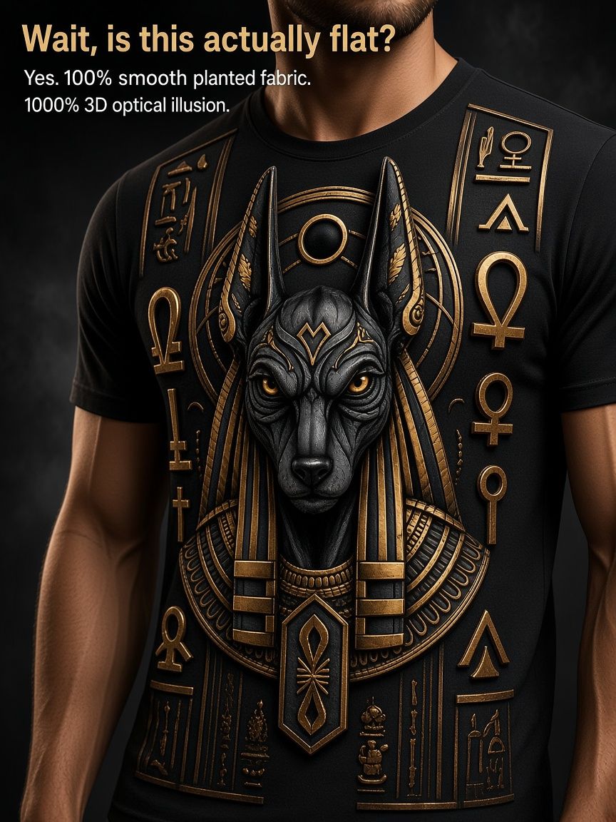 Egyptian Anubis 3D Optical Illusion Graphic Tee Breathable Athletic Mesh T-Shirt Casual and Sports Wear