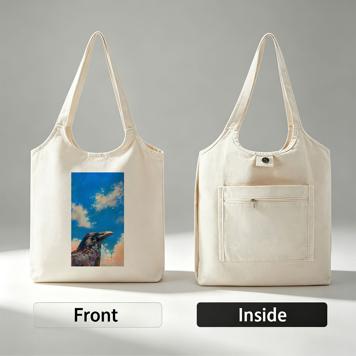 Crow Against Vibrant Sky Painting - Canvas shoulder bags/