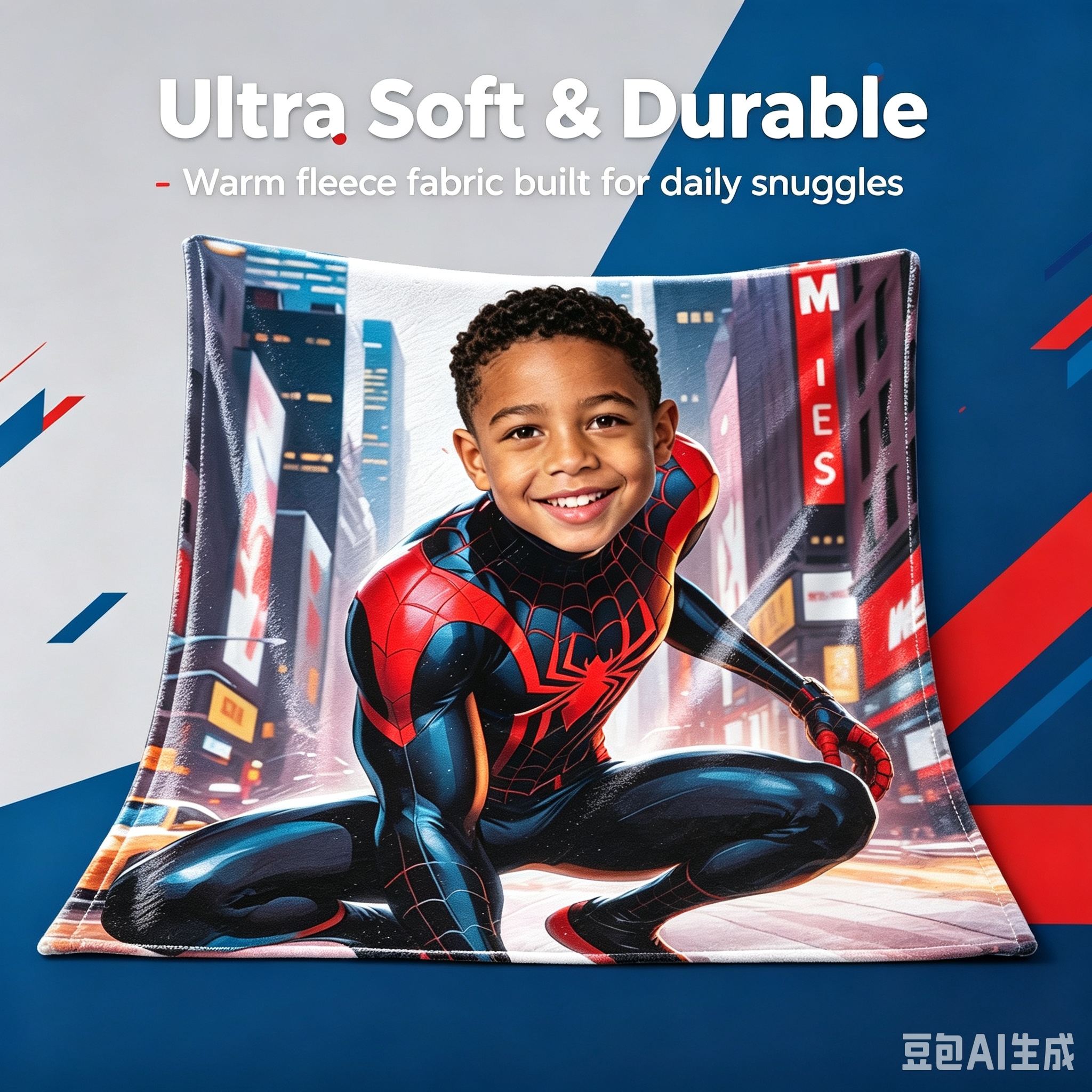 Personalized Marvel Miles Morales Fleece Blanket, Custom Upload Children Picture City Street Throw Blanket Bed Sofa Gift