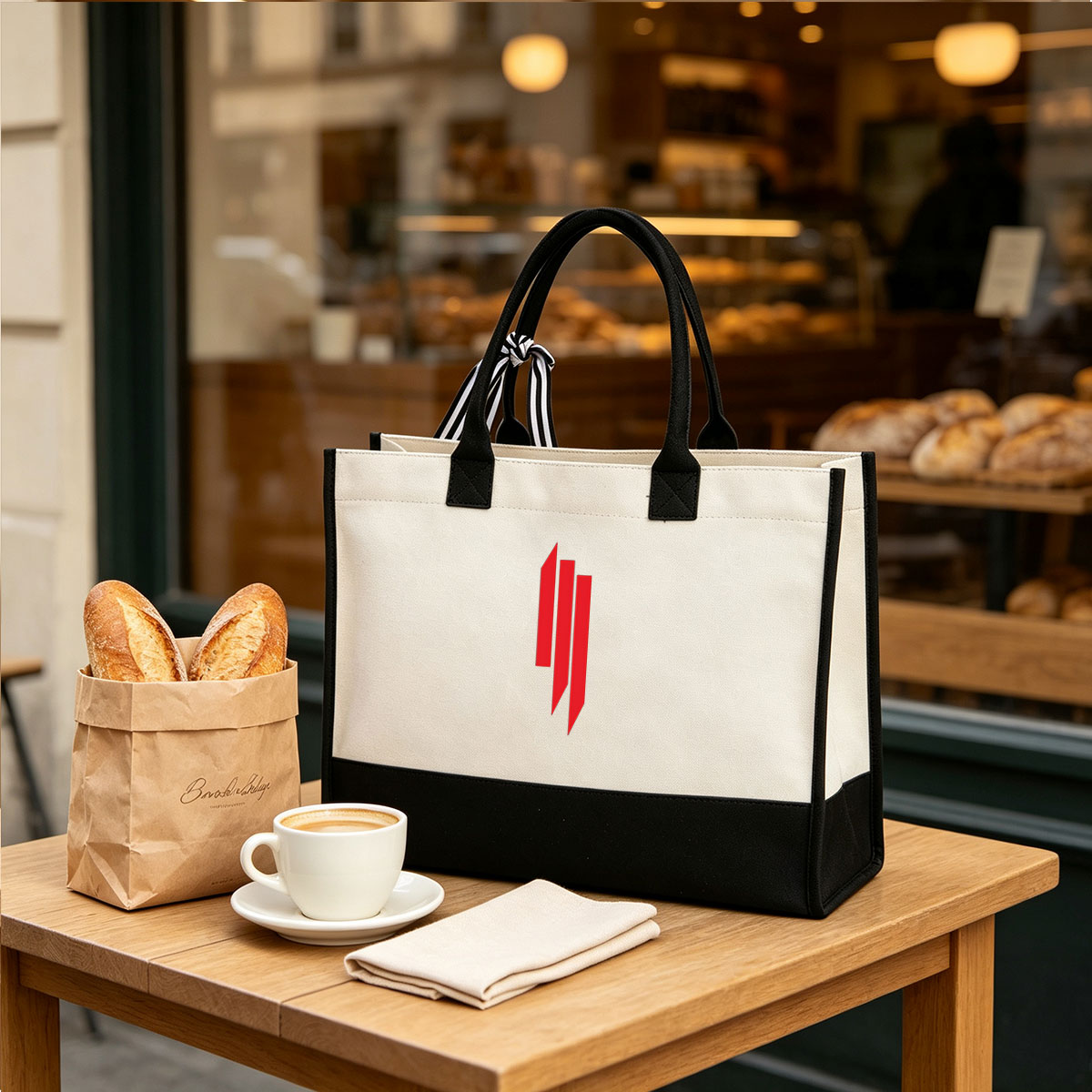 Red Abstract Geometric Logo Design - Canvas patchwork gift tote bag