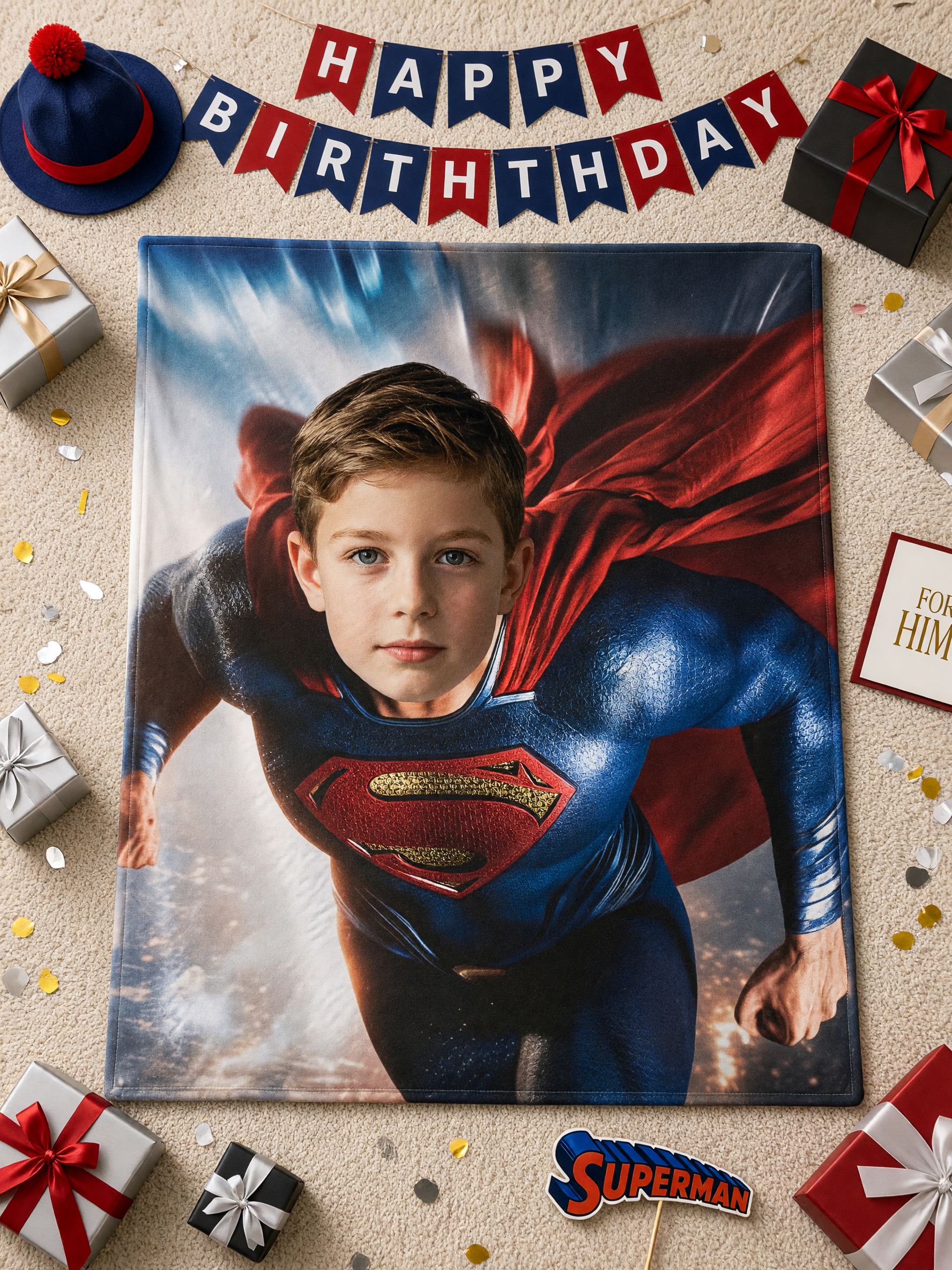 Personalized Face Blanket Custom Superhero Photo Flannel Fleece Throw Soft Warm Bed Sofa Ideal Cozy Gift