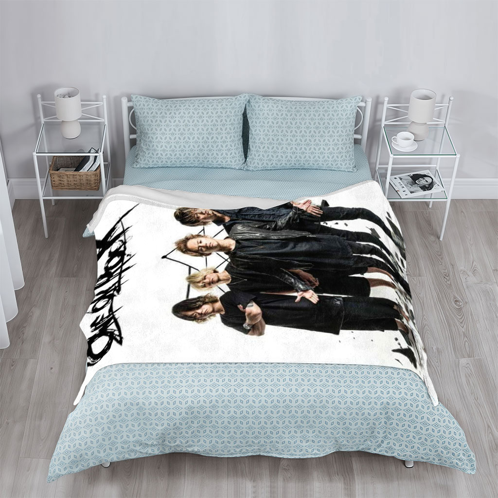 One Ok Rock Band Members Standing Together in Edgy Fashion with Broken Glass on White Background - Blankets