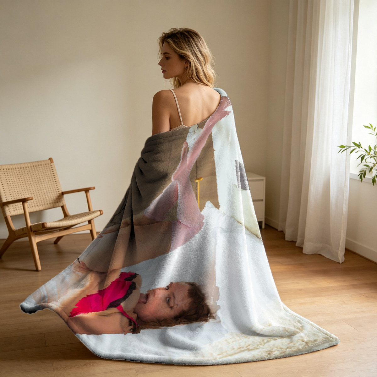 Nude blonde leaning against dark rock wall - Blanket
