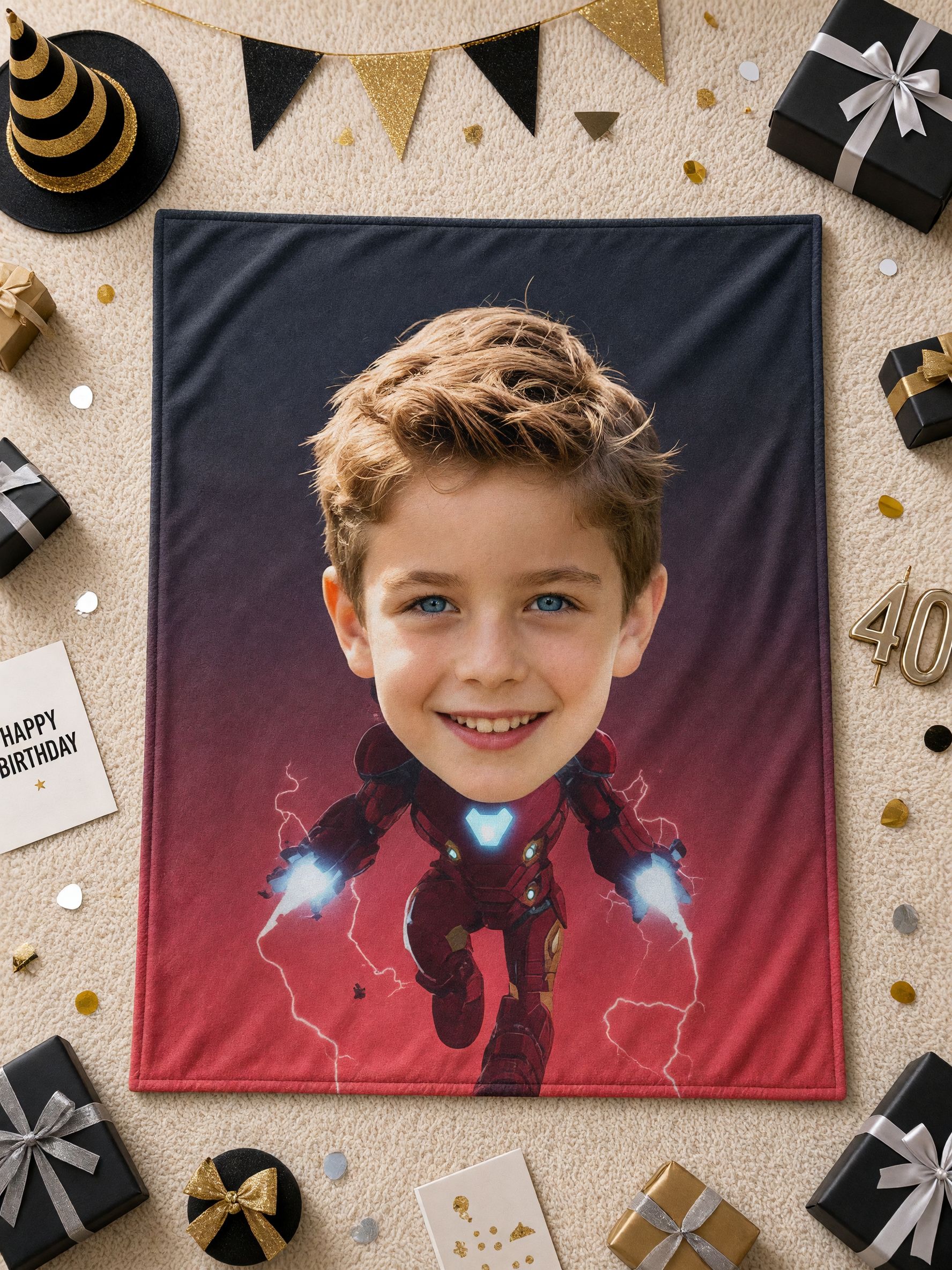 Custom Photo Face Superhero Flannel Blanket, Ultra Soft Plush Throw, Ideal Personalized Gift for Kids and Family