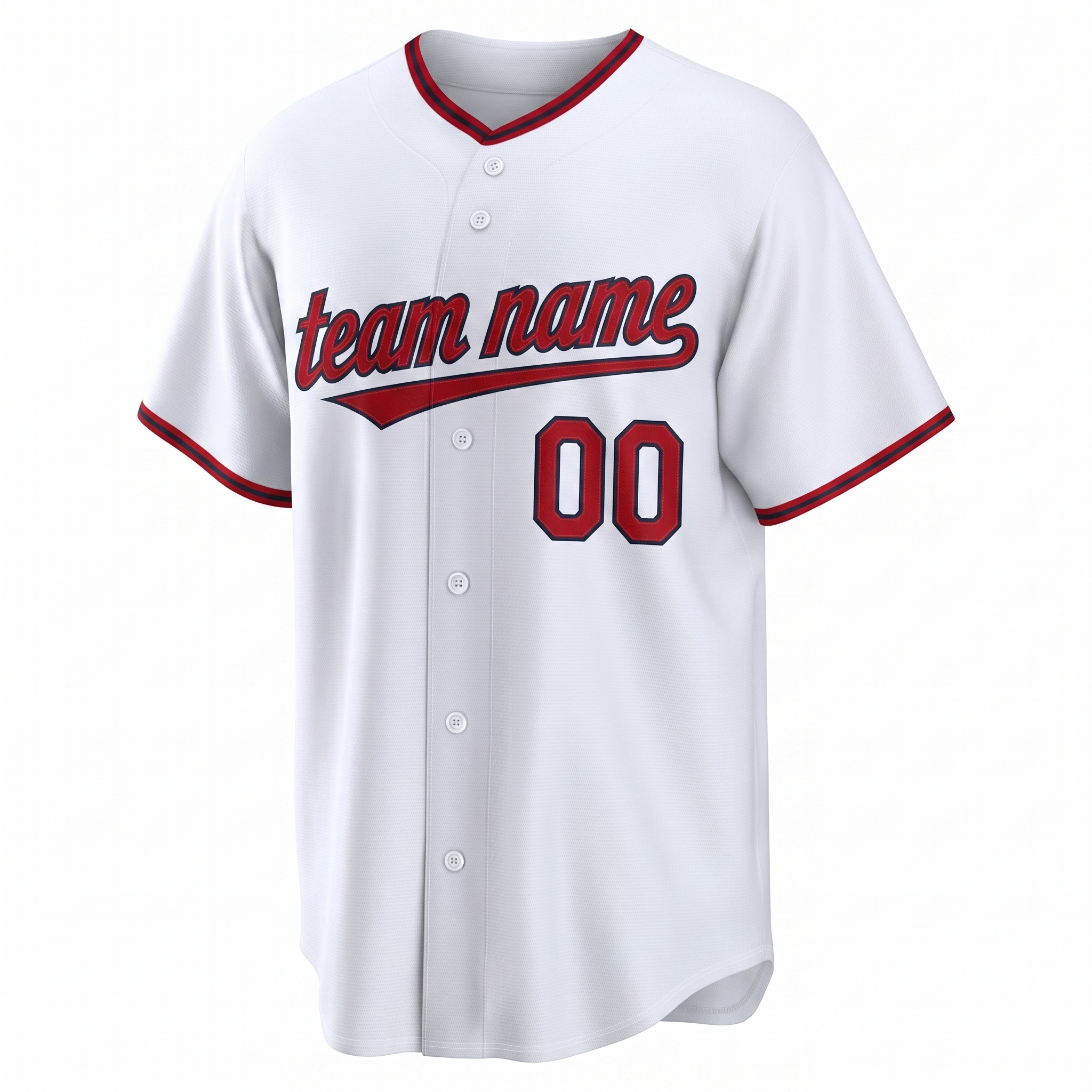 Custom Printed Cleveland Script Style Baseball Jersey White Navy Red Trim Button Down Shirt for Men and Women