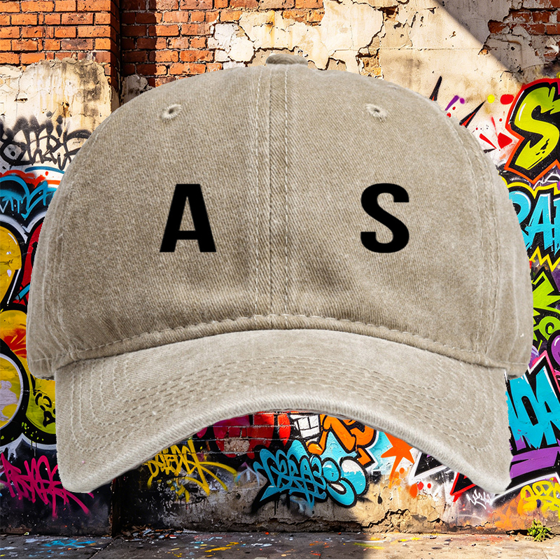 Unisex Classic Washed Cotton Hat with A&S Logo Print - Casual Outdoor Sun Protection Cap for Men and Women, Perfect for Daily Wear, Travel, Hiking, and Urban Lifestyle