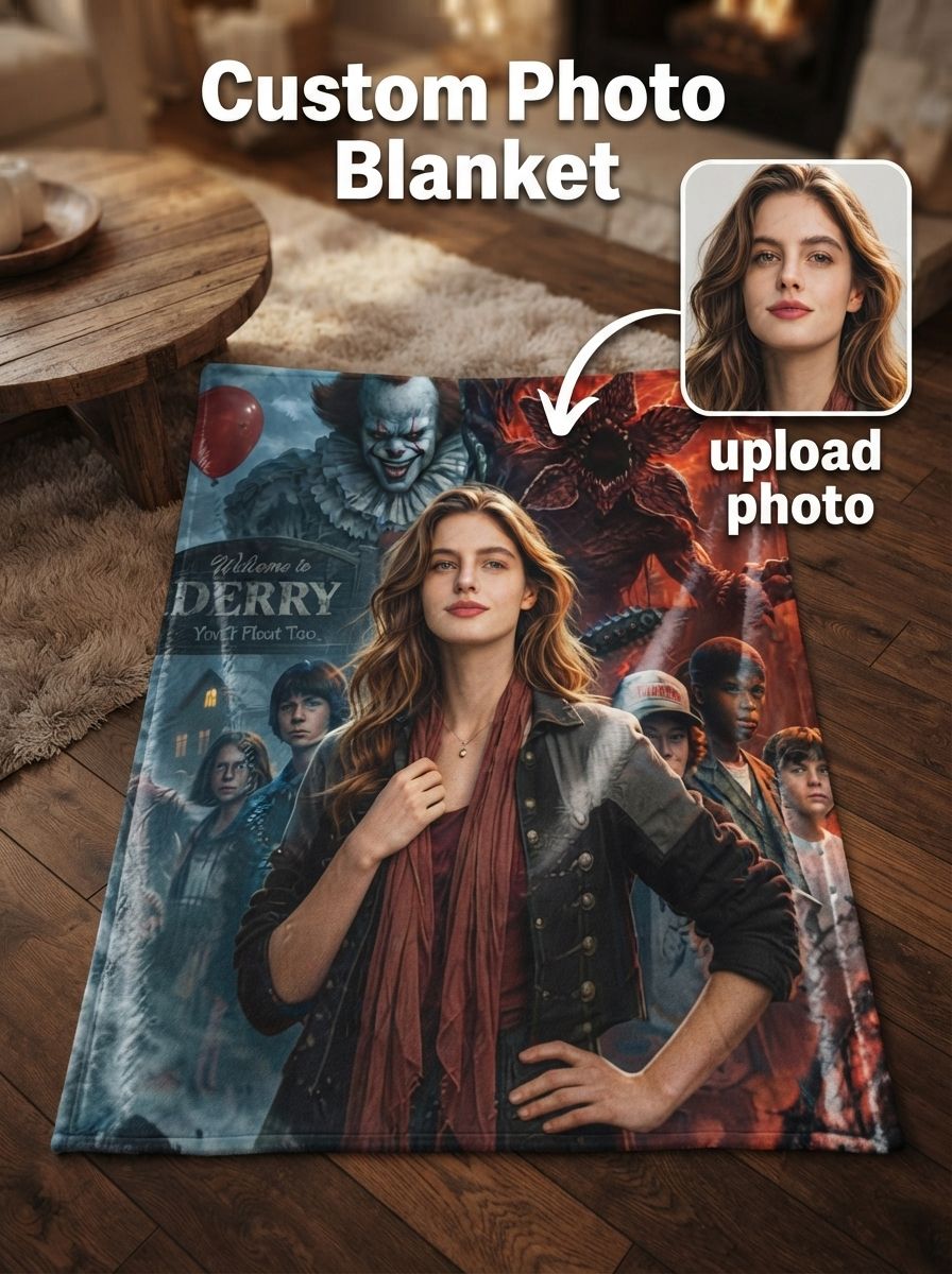 Custom Photo Face Flannel Blanket Personalized Horror Thriller Movie Poster Soft Plush Fleece Throw Blanket for Bed