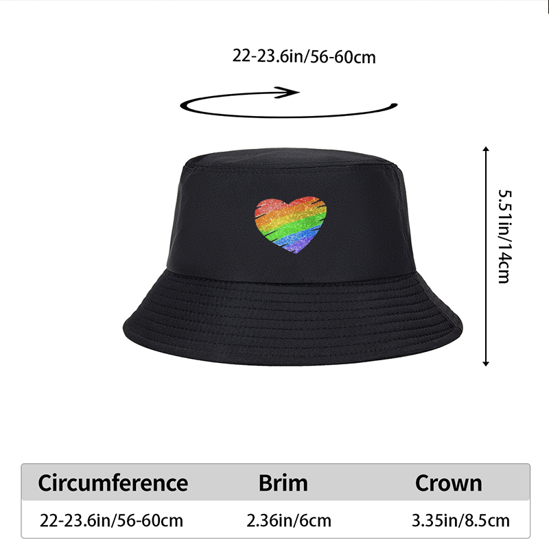 Unisex Bucket Hat with Rainbow Heart Print Glitter Design - Classic Cotton Sun Hat for Outdoor Activities, Beach, Travel, and Pride Events - Suitable for Adults, Men and Women, Casual Fashion Statement Accessory
