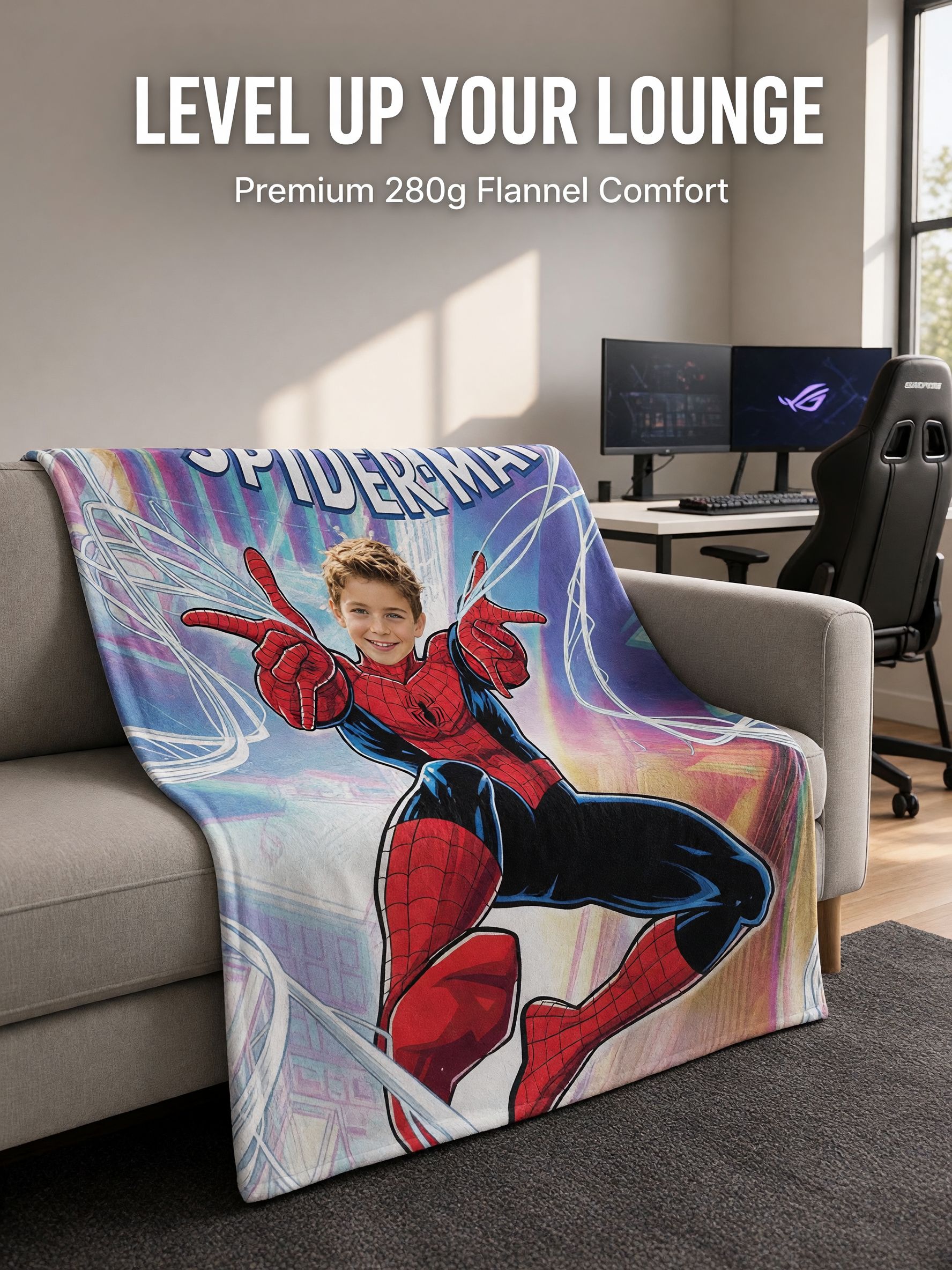 Personalized Superhero Face Blanket Custom Photo Flannel Throw for Kids and Boys Soft Cozy Keepsake Birthday Gift
