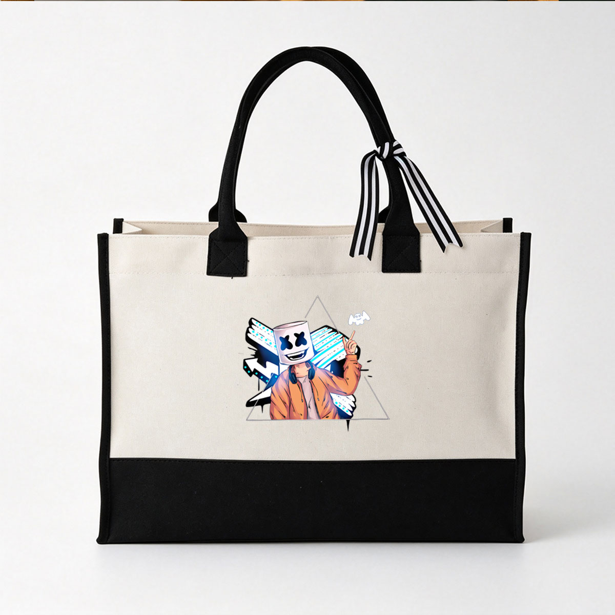 Marshmello DJ with Wings and Bat, Electric Vibes - Canvas patchwork gift tote bag