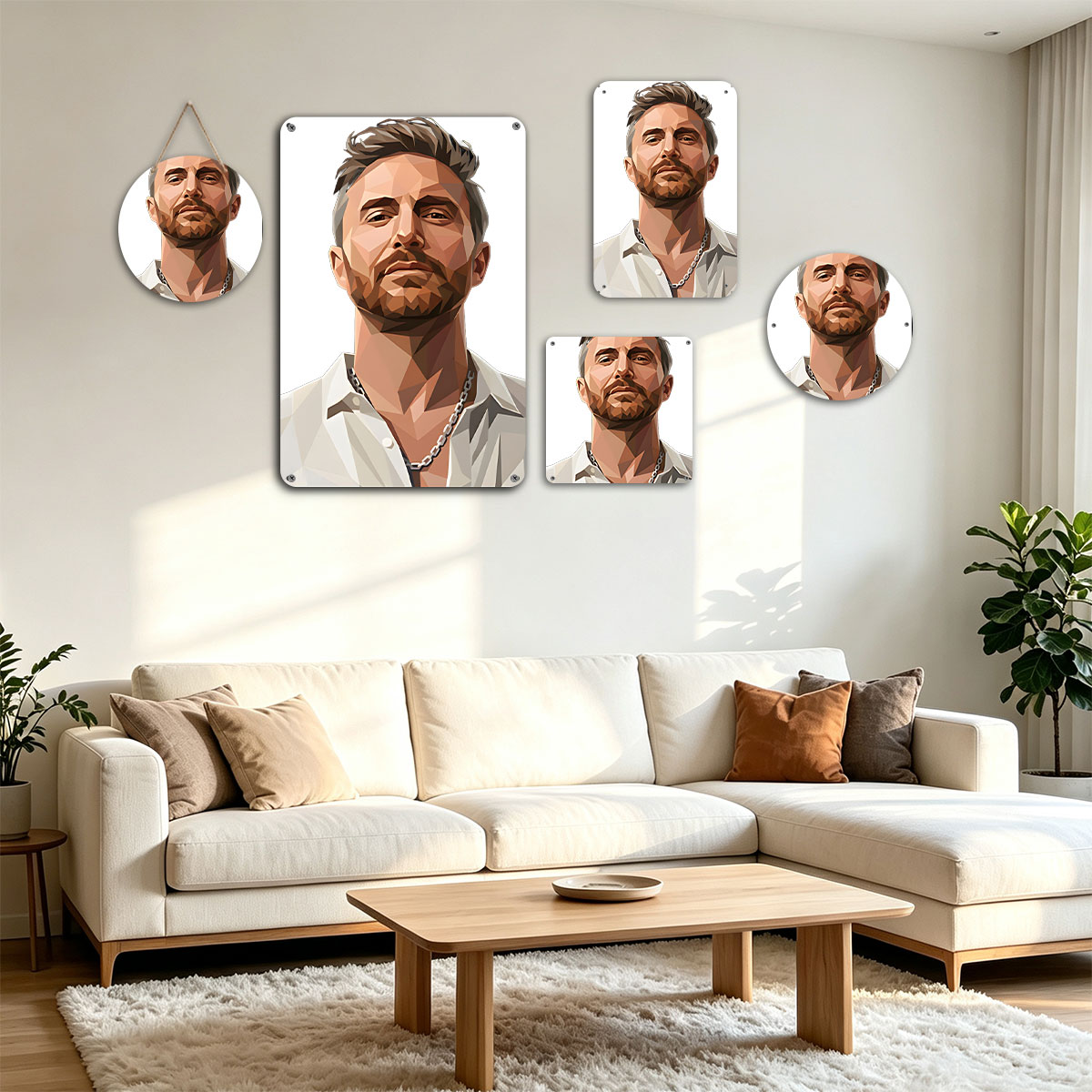 Low-Poly Portrait of a Man in White Shirt and Chain Necklace - painting
