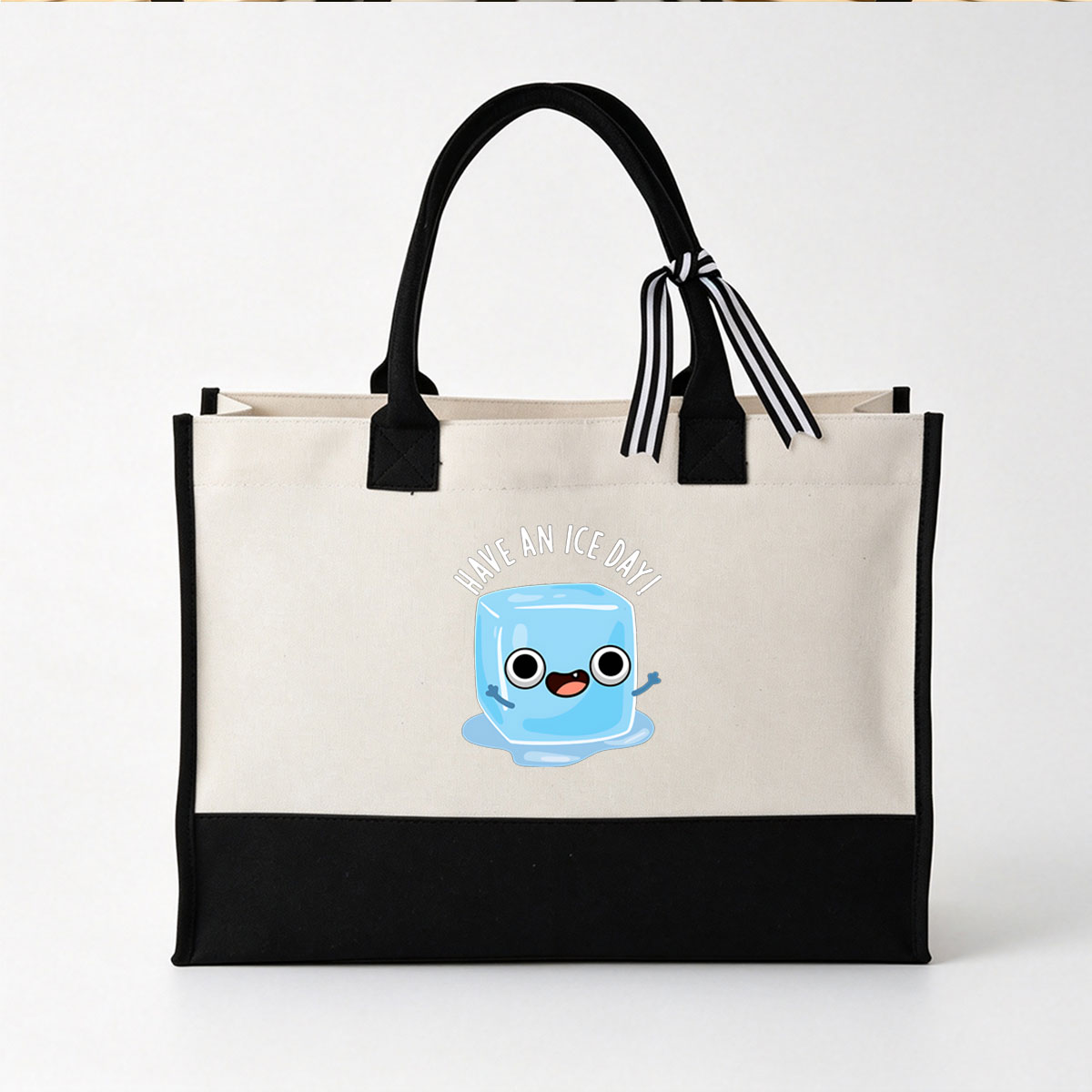 Have an Ice Day! Ice Cube Character - Canvas patchwork gift tote bag