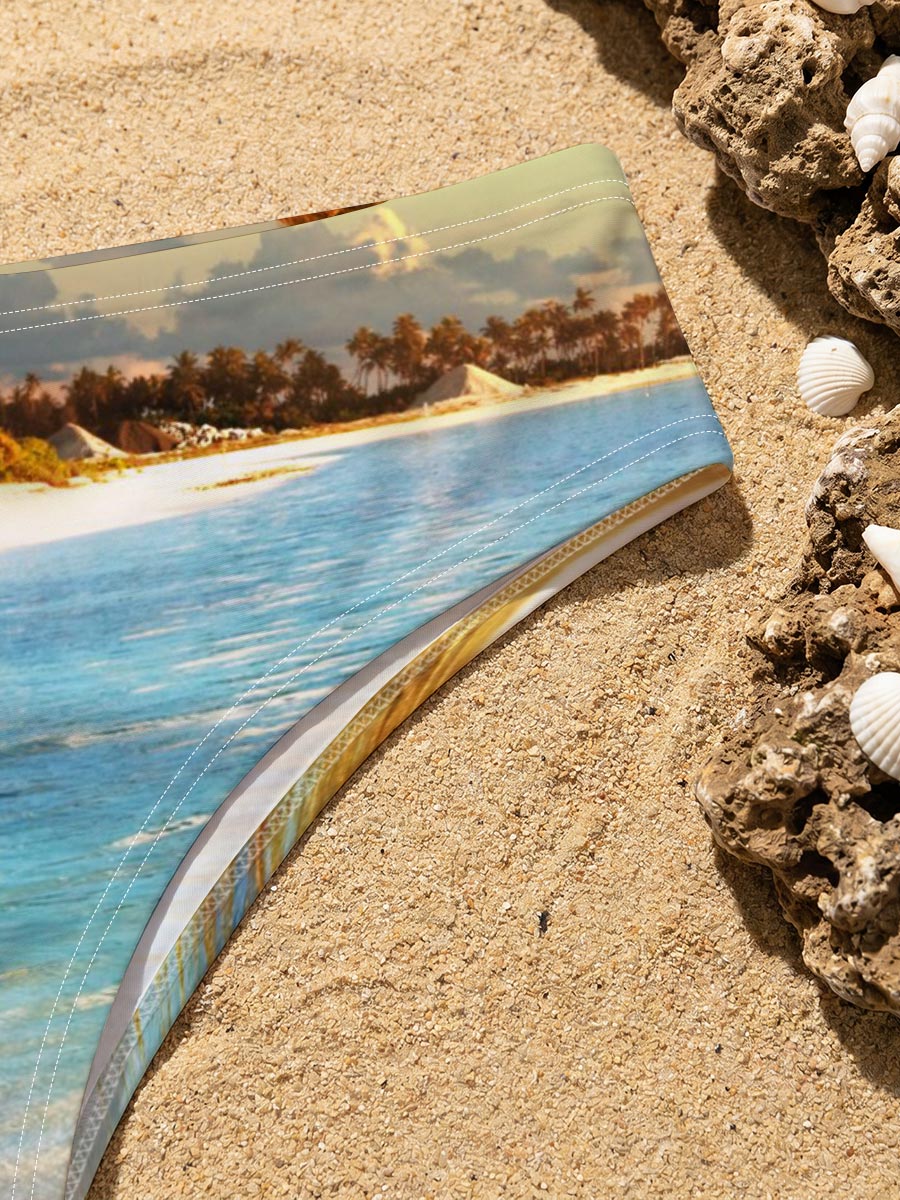 Tropical Beach with Clear Water and Palm Trees -  Men's swim trunks