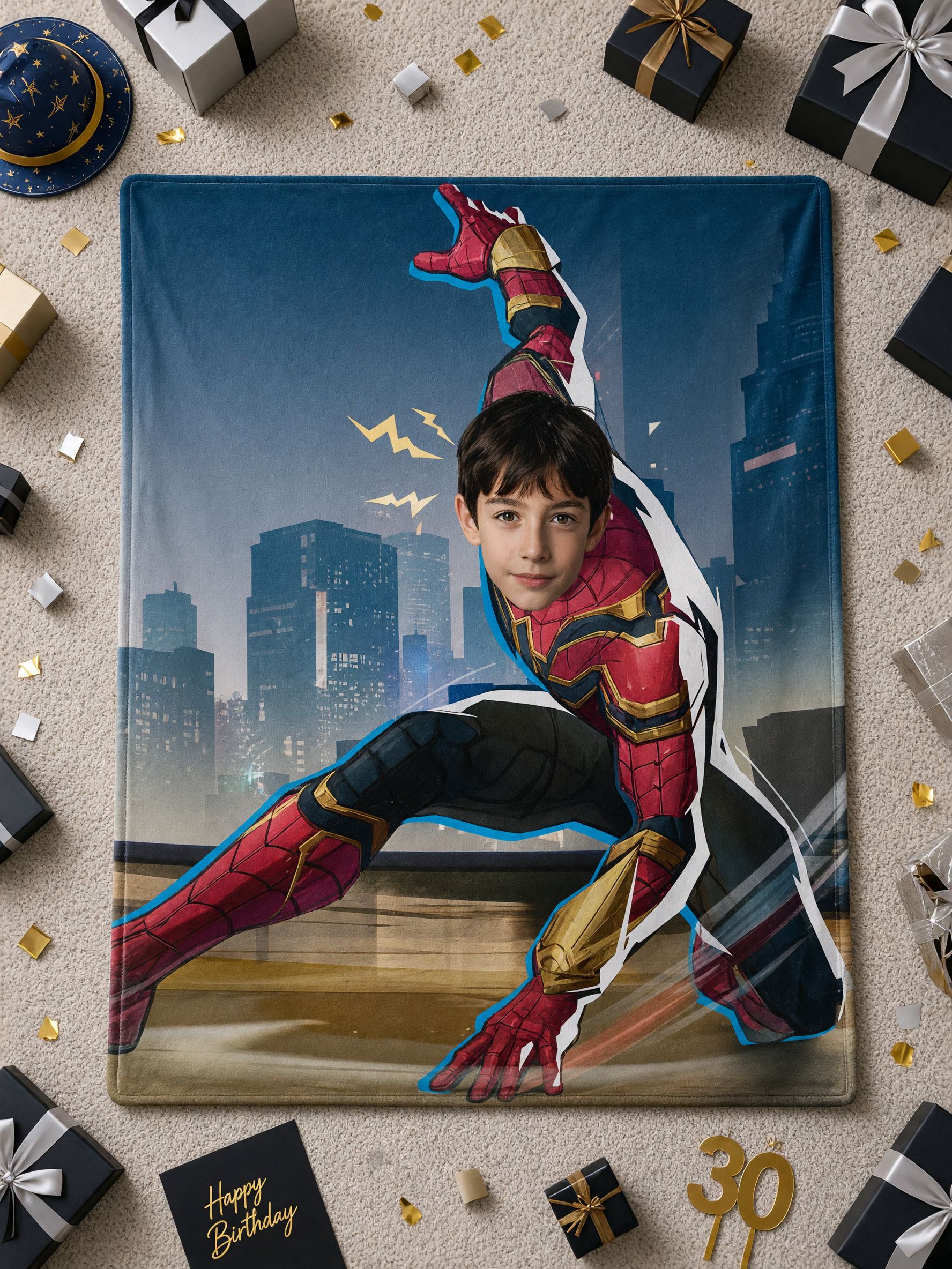 Custom Face Superhero Blanket Personalized Photo Fleece Throw Skin-Friendly Soft Couch Quilt for Kids Ideal Gift