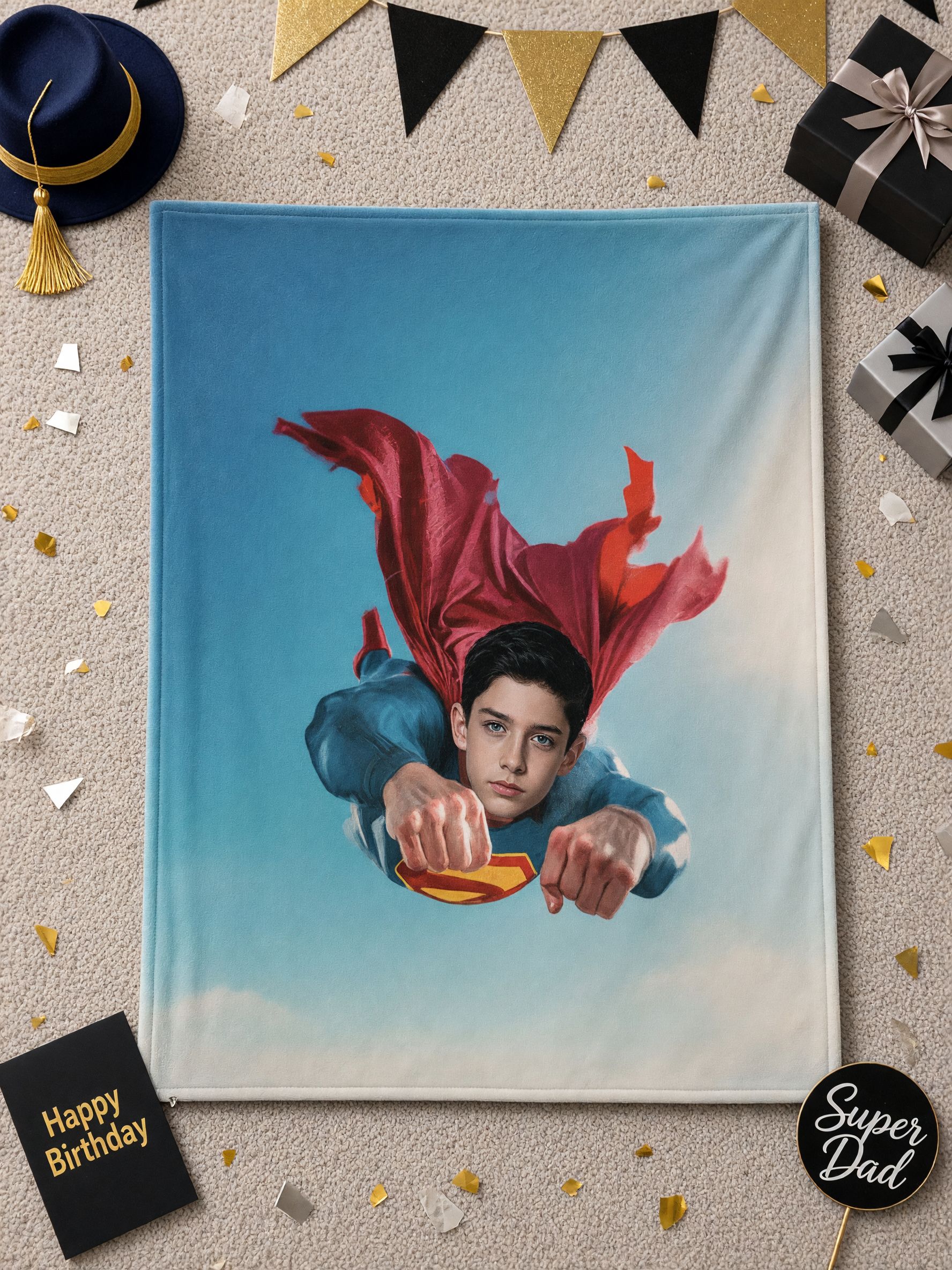 Custom Face Photo Superhero Blanket, Personalized Ultra Soft Flannel Fleece Throw, Ideal Cozy Gift for Bed Sofa Travel