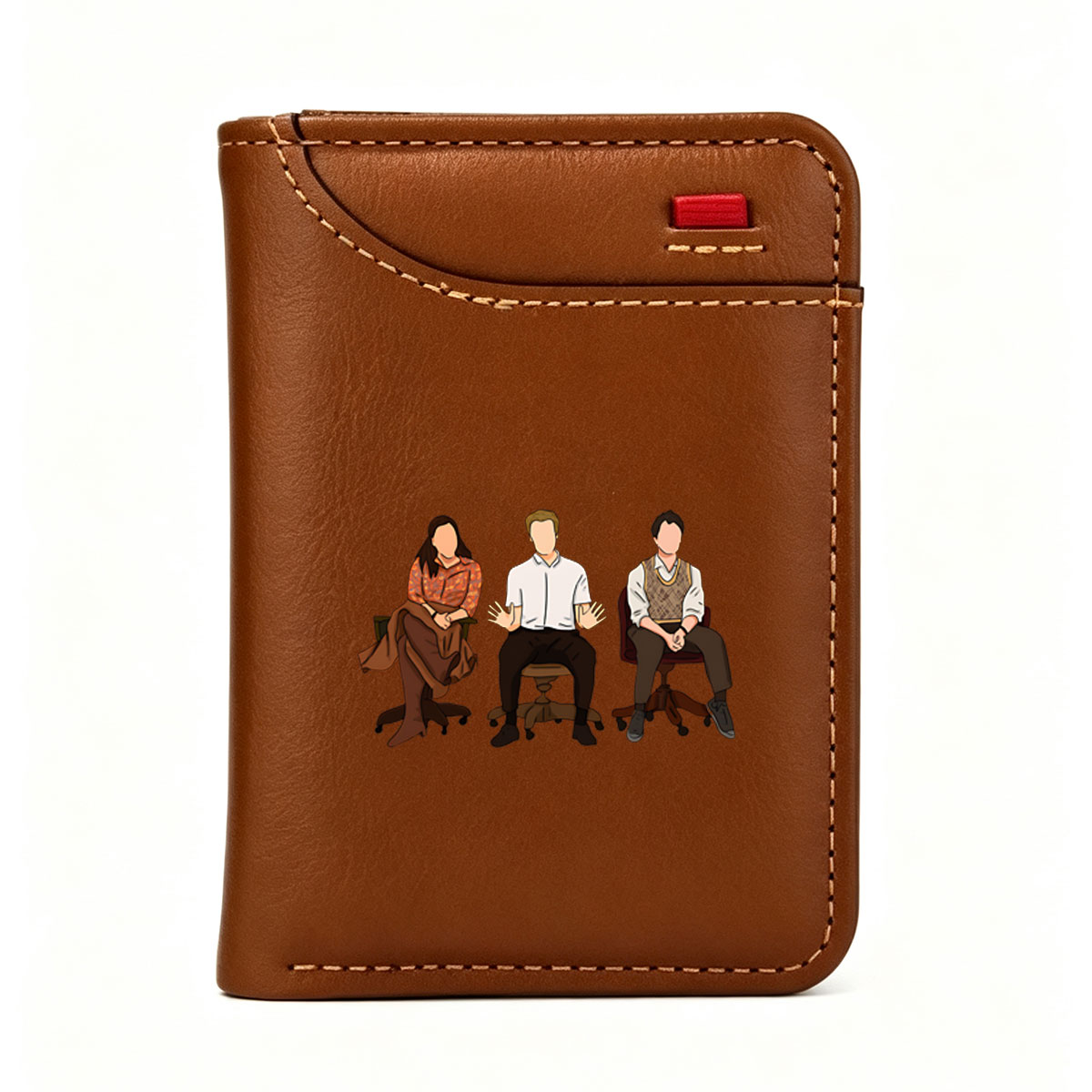 Three Individuals in a Discussion Setting - Vertical Style Wallet