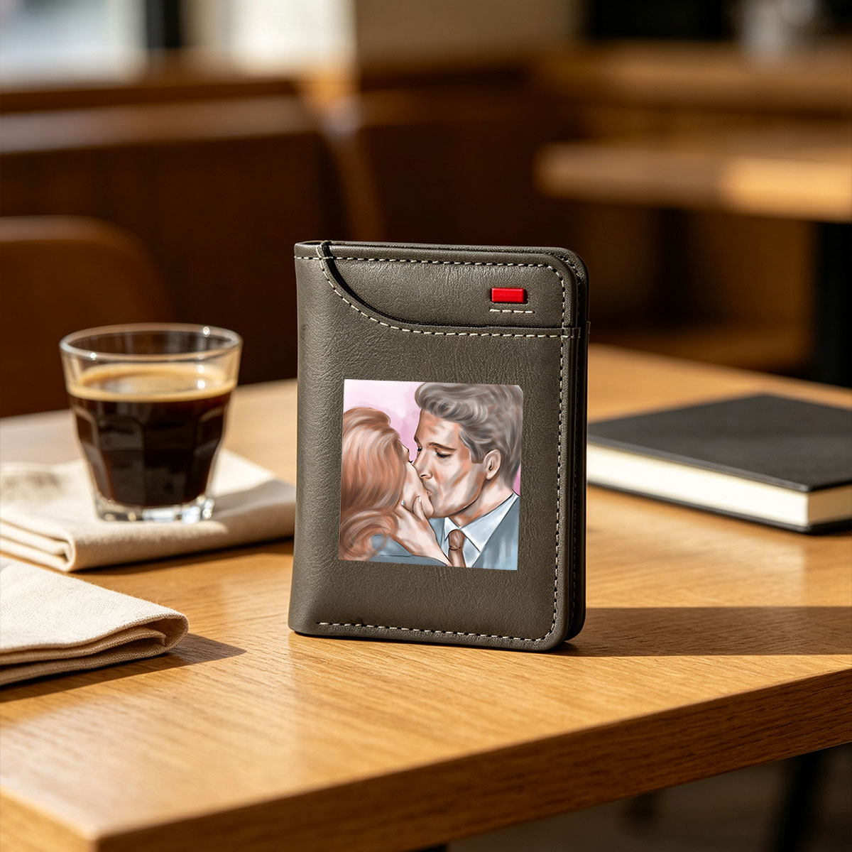 Romantic Kiss Between Elegant Couple in Formal Attire - Vertical Style Wallet