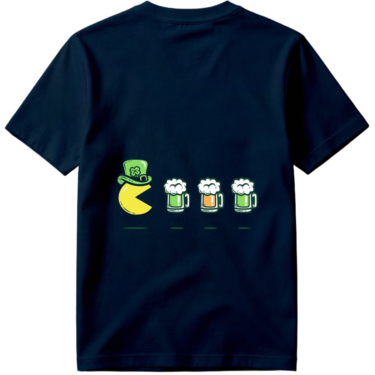Pac-Man Wears a Leprechaun Hat and Approaches Beer Mugs - Tee