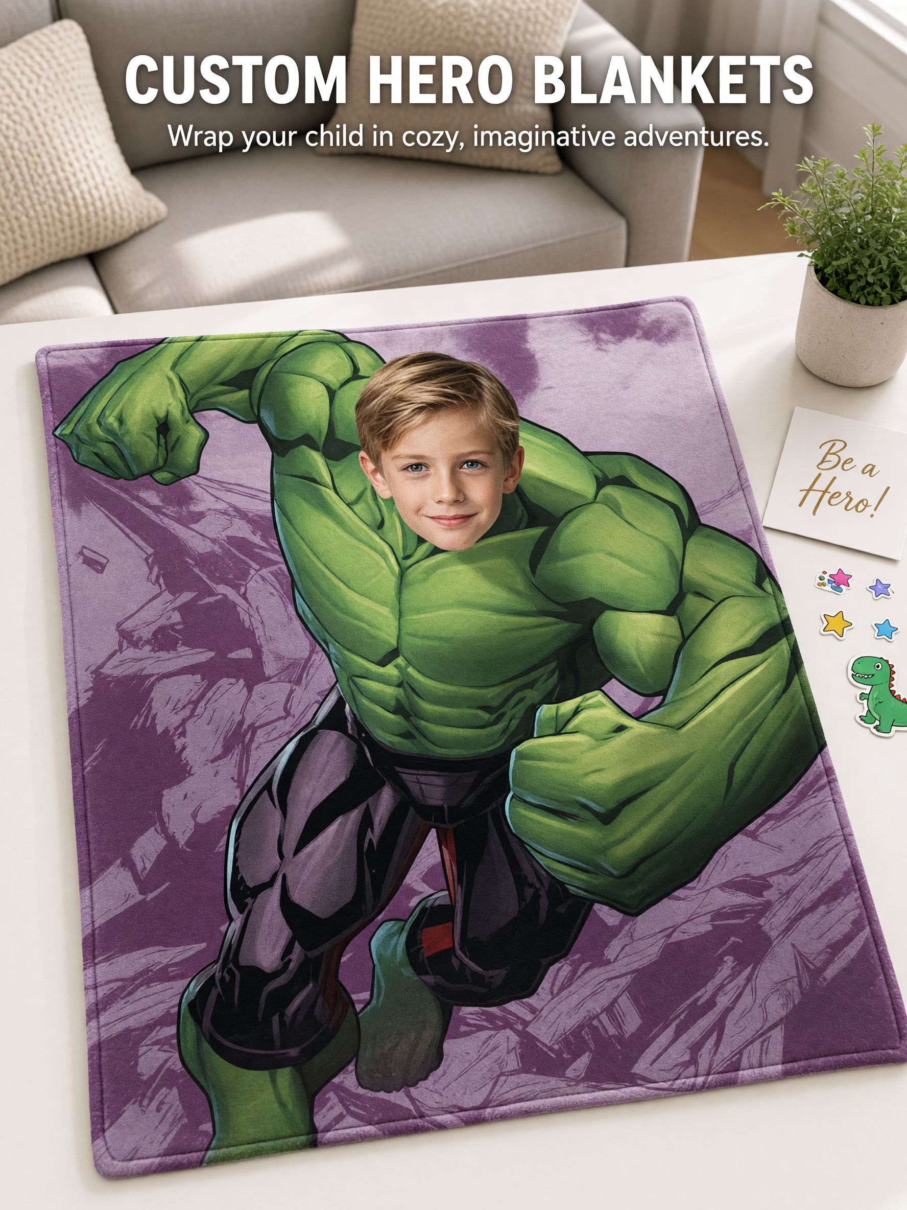 Personalized Superhero Face Photo Blanket, Custom Soft Anti-Pilling Flannel Throw, Unique Cozy Keepsake Gift