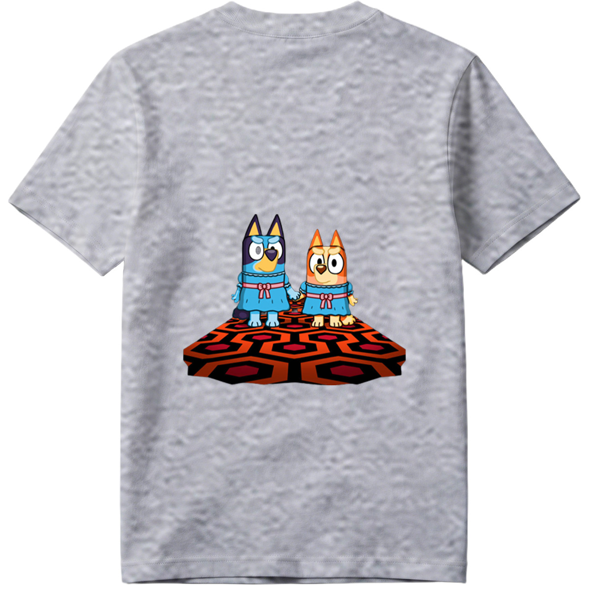 Bluey and Bingo in Matching Dresses on a Patterned Rug - Tee