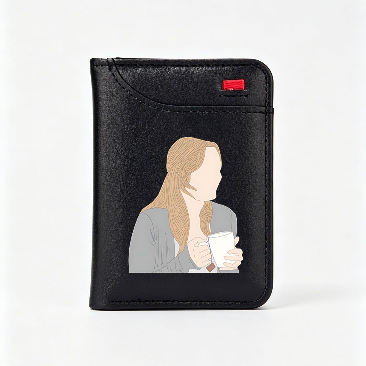 Woman with Long Blonde Hair Holding a Tea Cup - Vertical Style Wallet