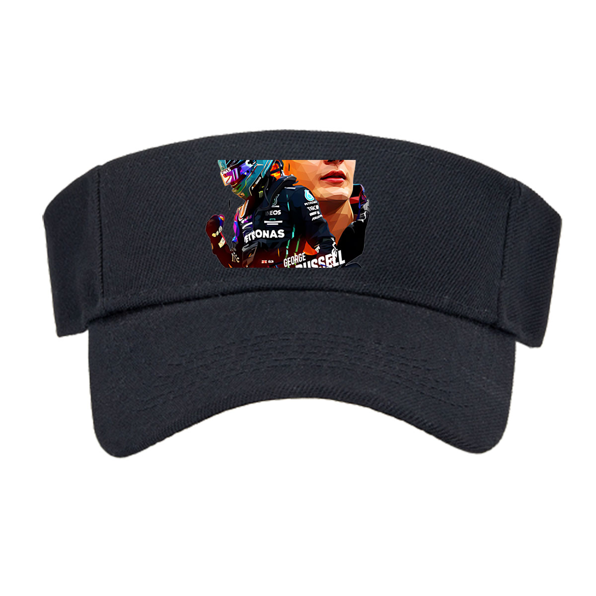George Russell F1 Driver in Petronas Racing Gear with Formula 1 Car -  Visor cap