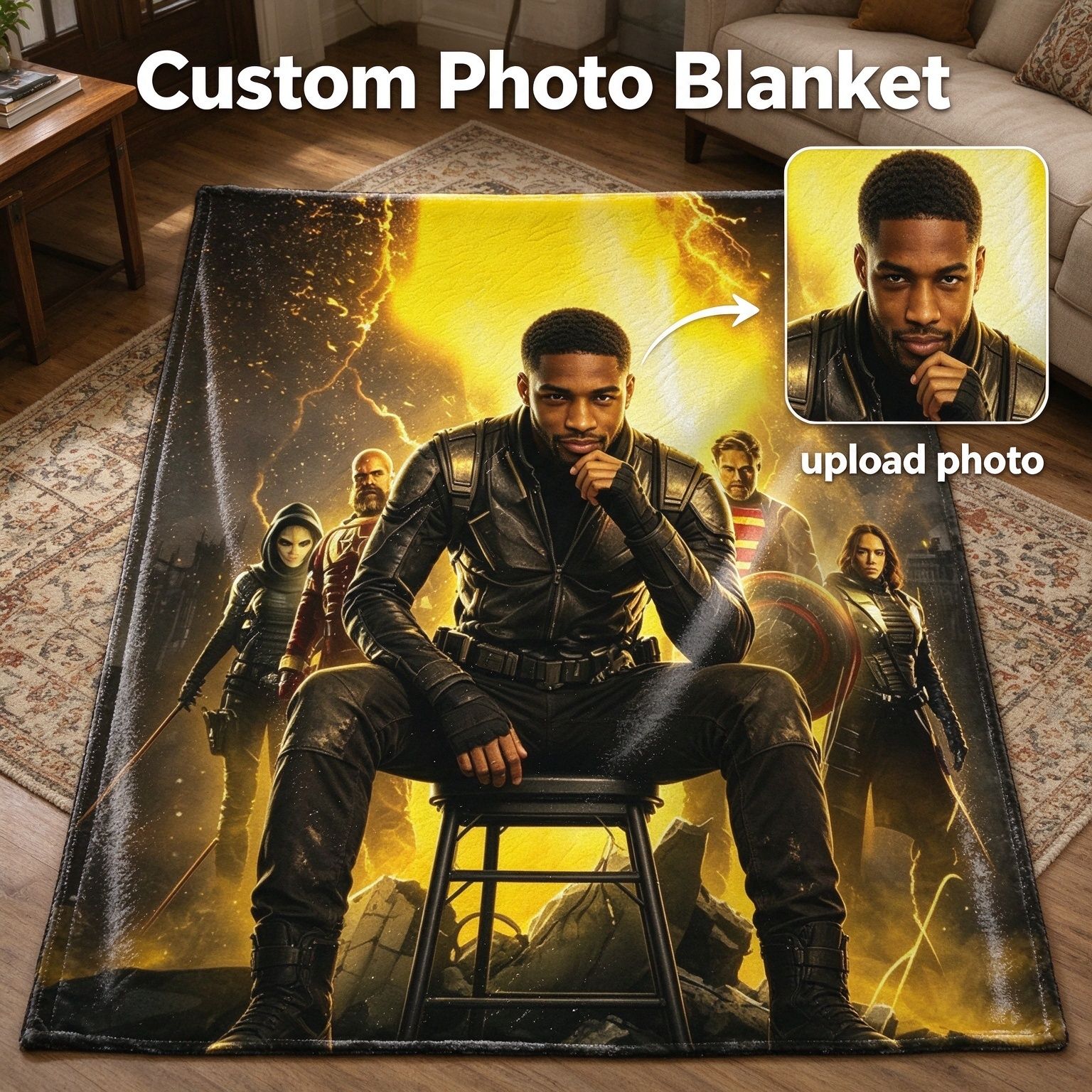 Custom Photo Face Blanket Ultra Soft Flannel Throw Personalized Superhero Portrait Gift Bed Couch