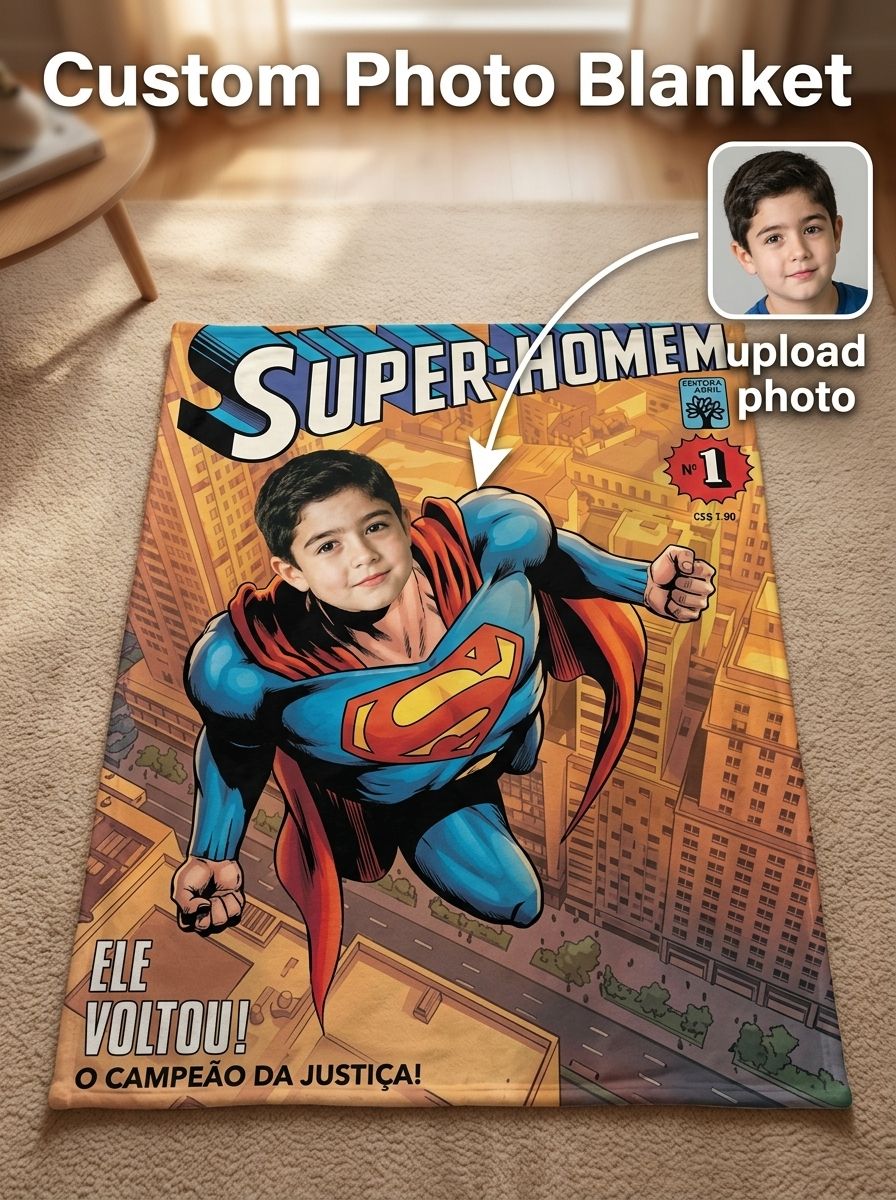 Custom Photo Face Superhero Comic Flannel Blanket Personalized Ultra Soft Fleece Throw for Kids and Adults