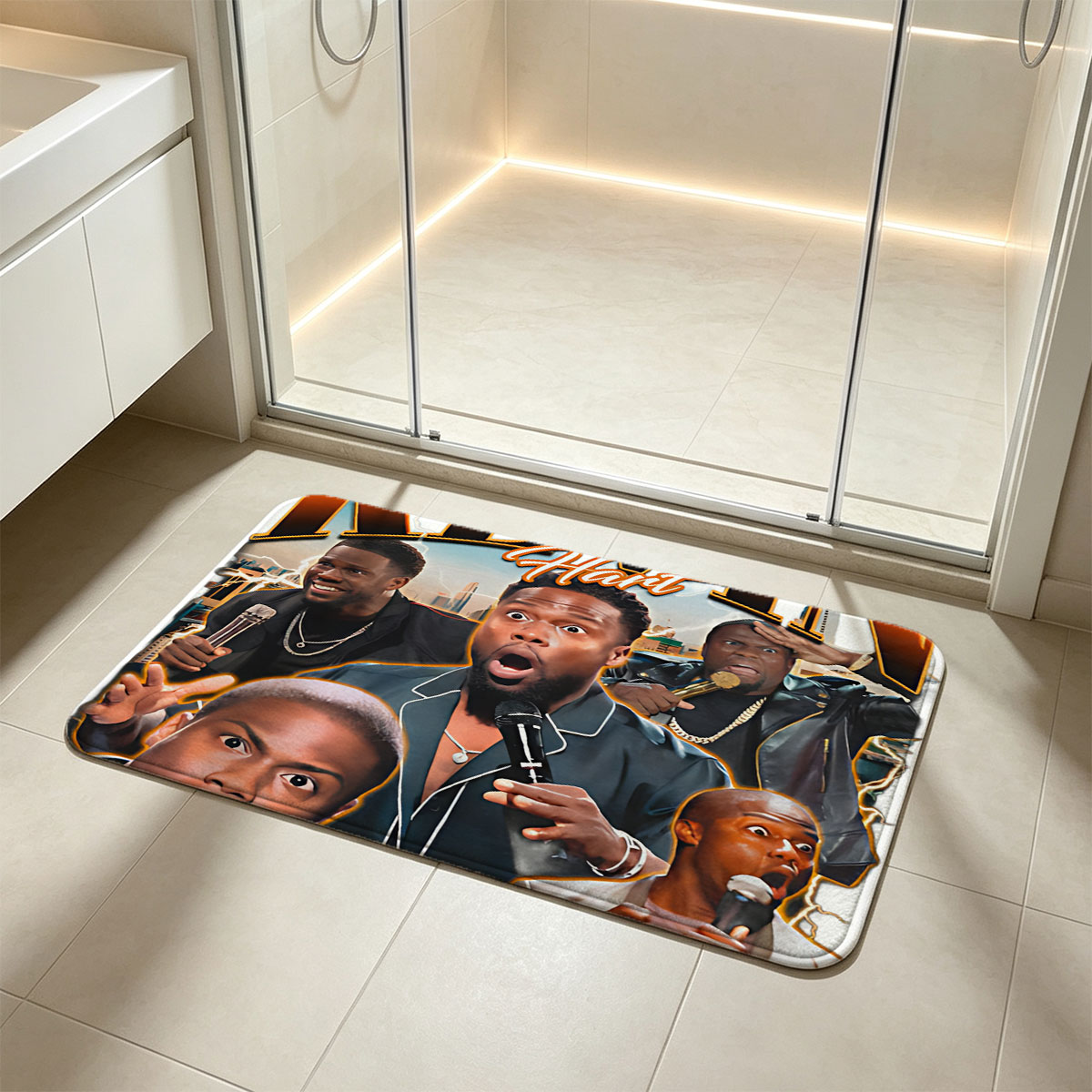Kevin Hart: Comedian in Action with Multiple Expressions and Microphones - Flannel floor mat