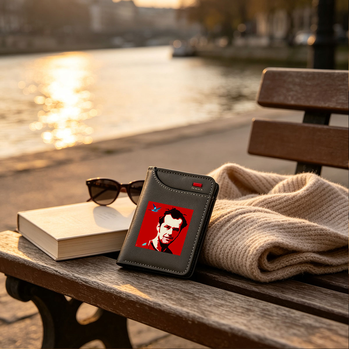 Man with Bird in Red Background - Vertical Style Wallet