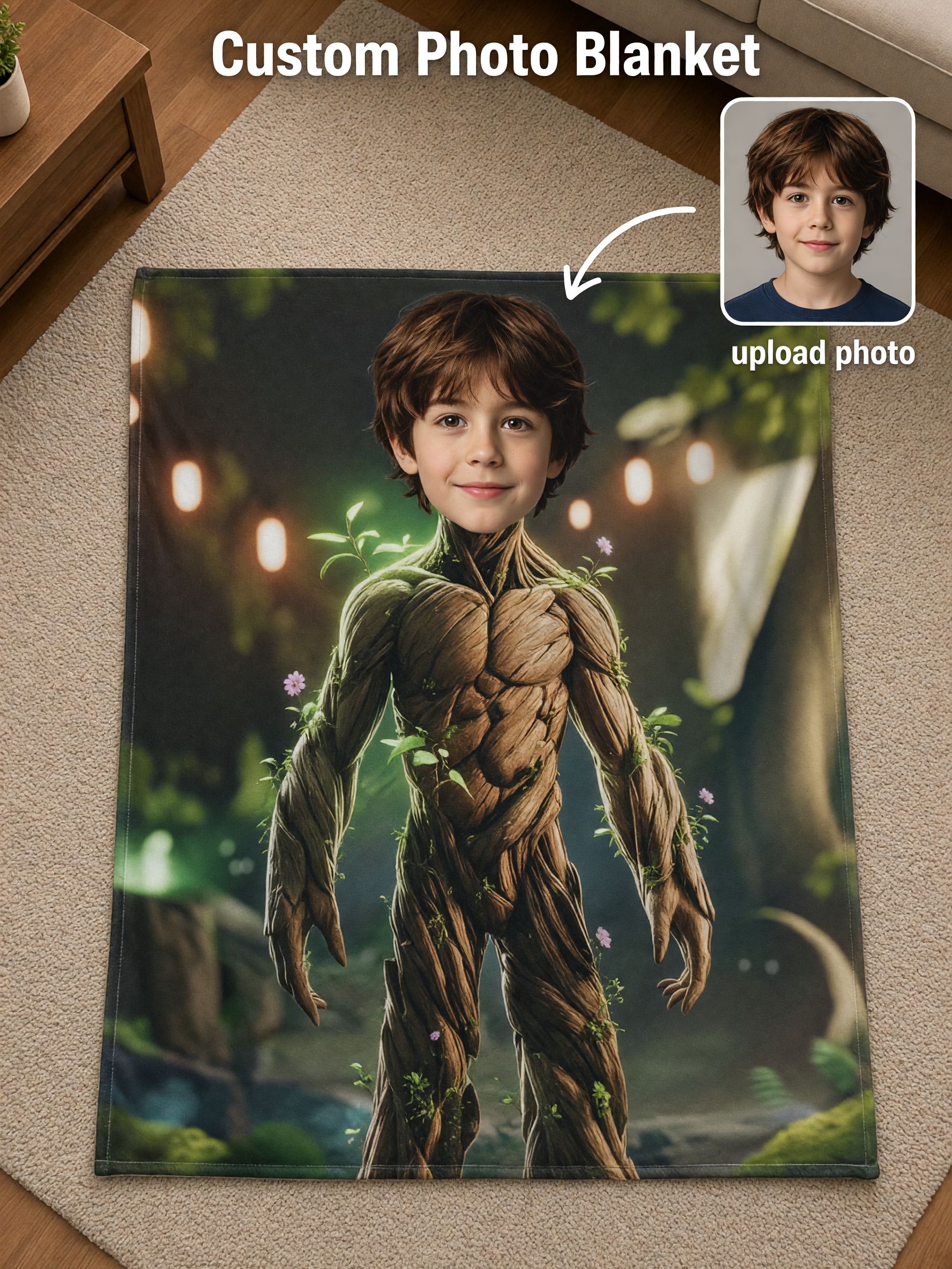 Personalized Custom Face Photo Blanket Soft Flannel Fleece Throw Fantasy Hero Keepsake Gift for Kids and Family