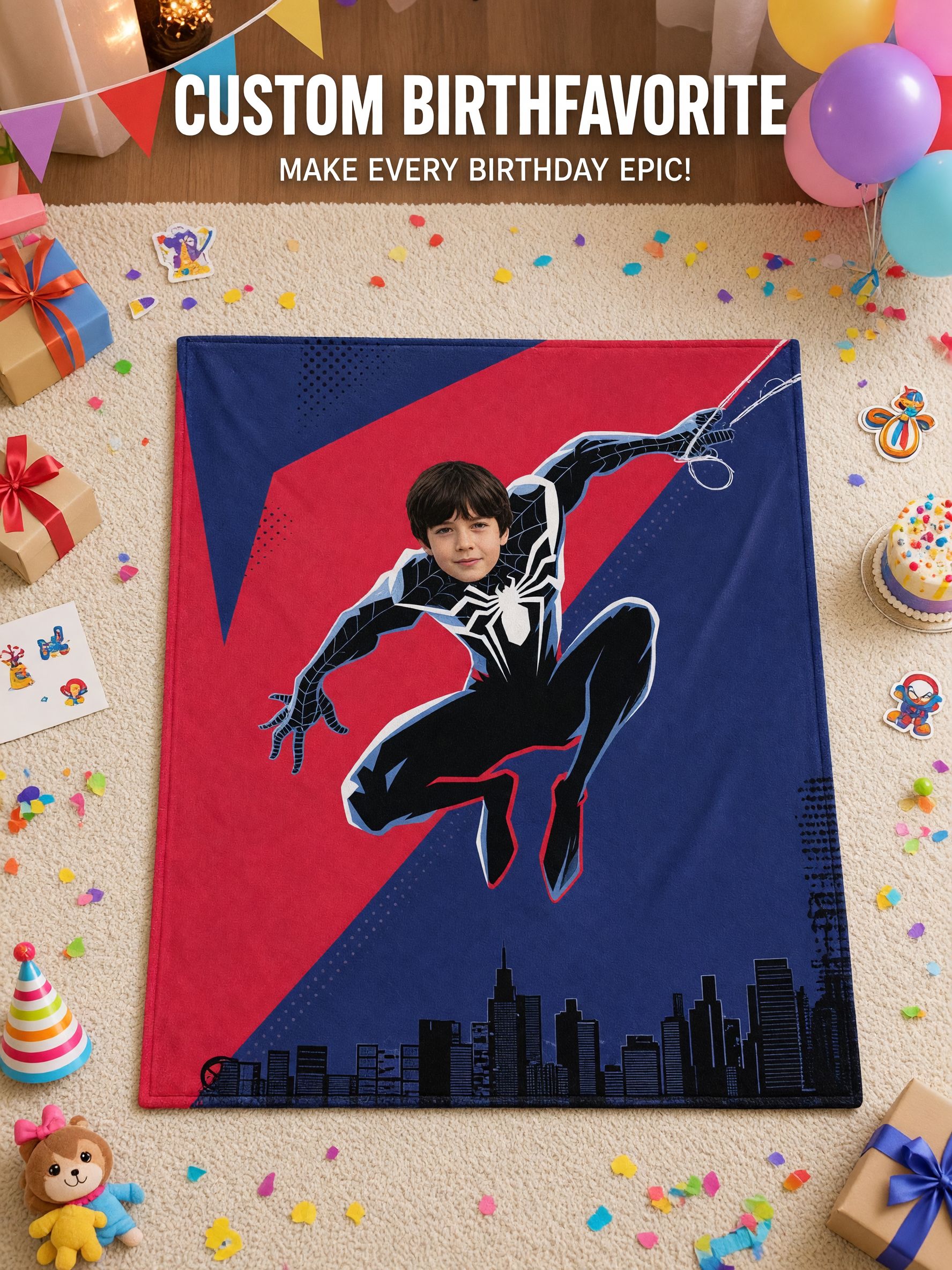 Custom Photo Superhero Flannel Blanket Ultra Soft Personalized Face Throw Blanket for Kids and Teens Bedding Decor