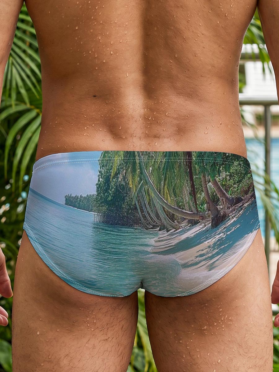 Crystal Clear Waters and Palm Trees on a Tropical Beach -  Men's swim trunks