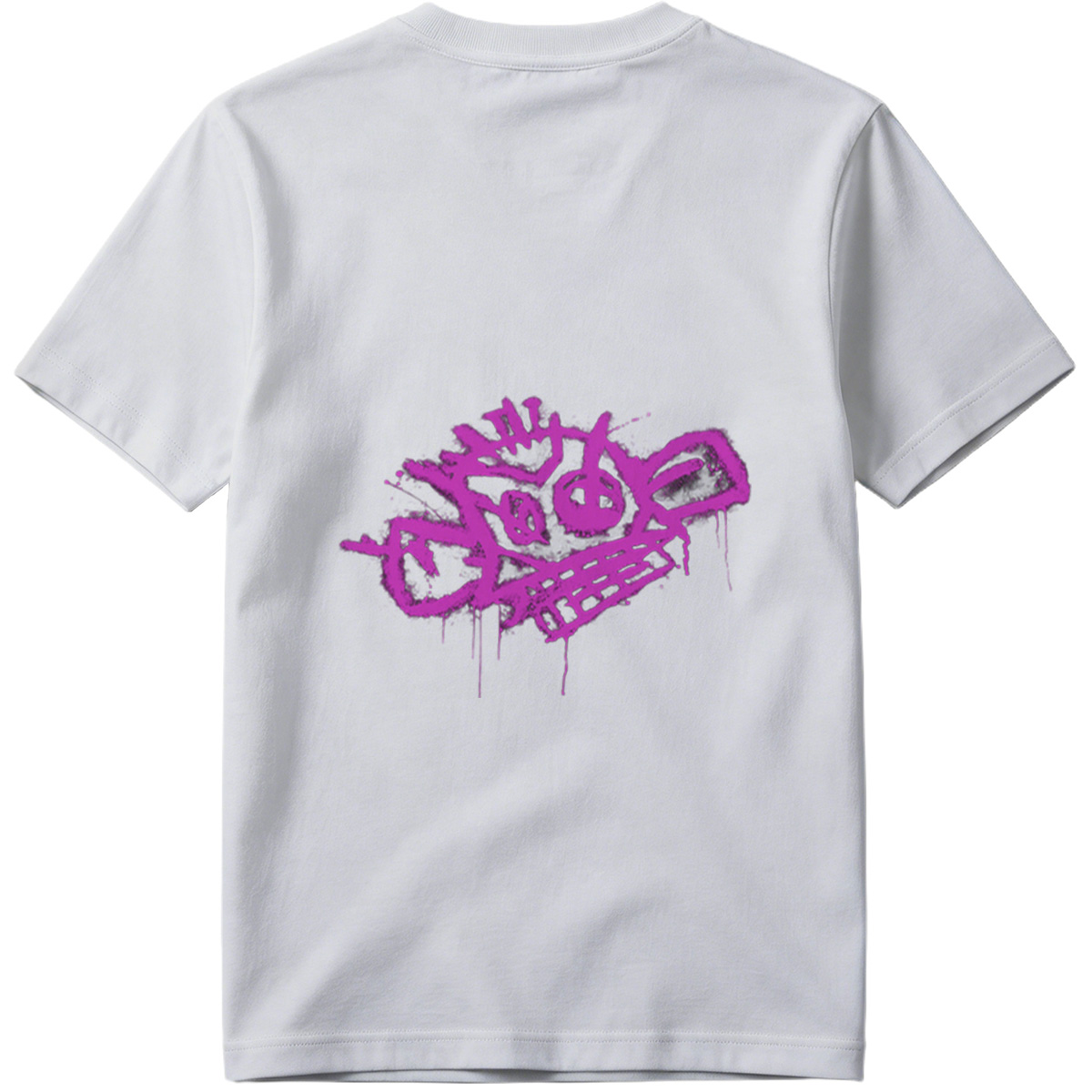 Graffiti-style pink skull with crown and crossbones on black background - Tee