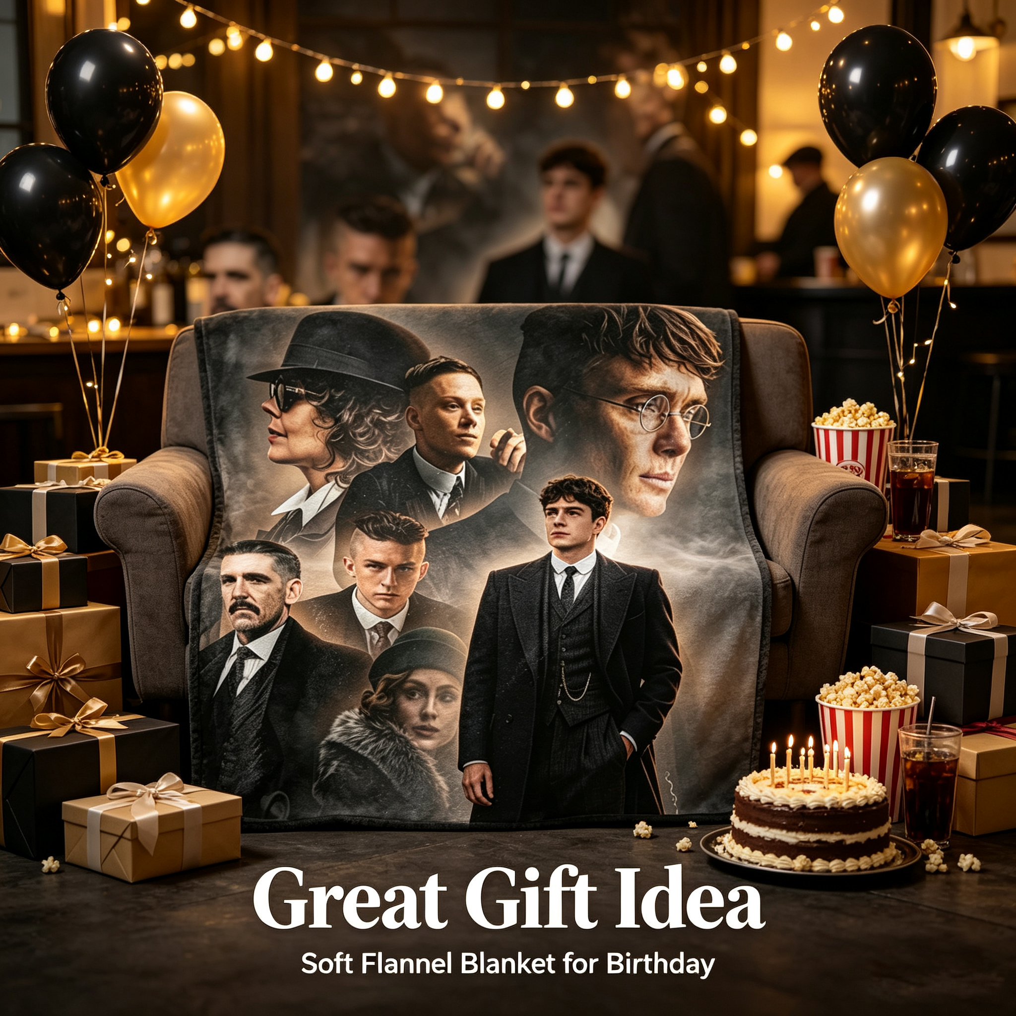 Custom Face Blanket Peaky Blinders Flannel Blanket for Couch, Bed, or Travel – Perfect Gift for Fans of the TV Series