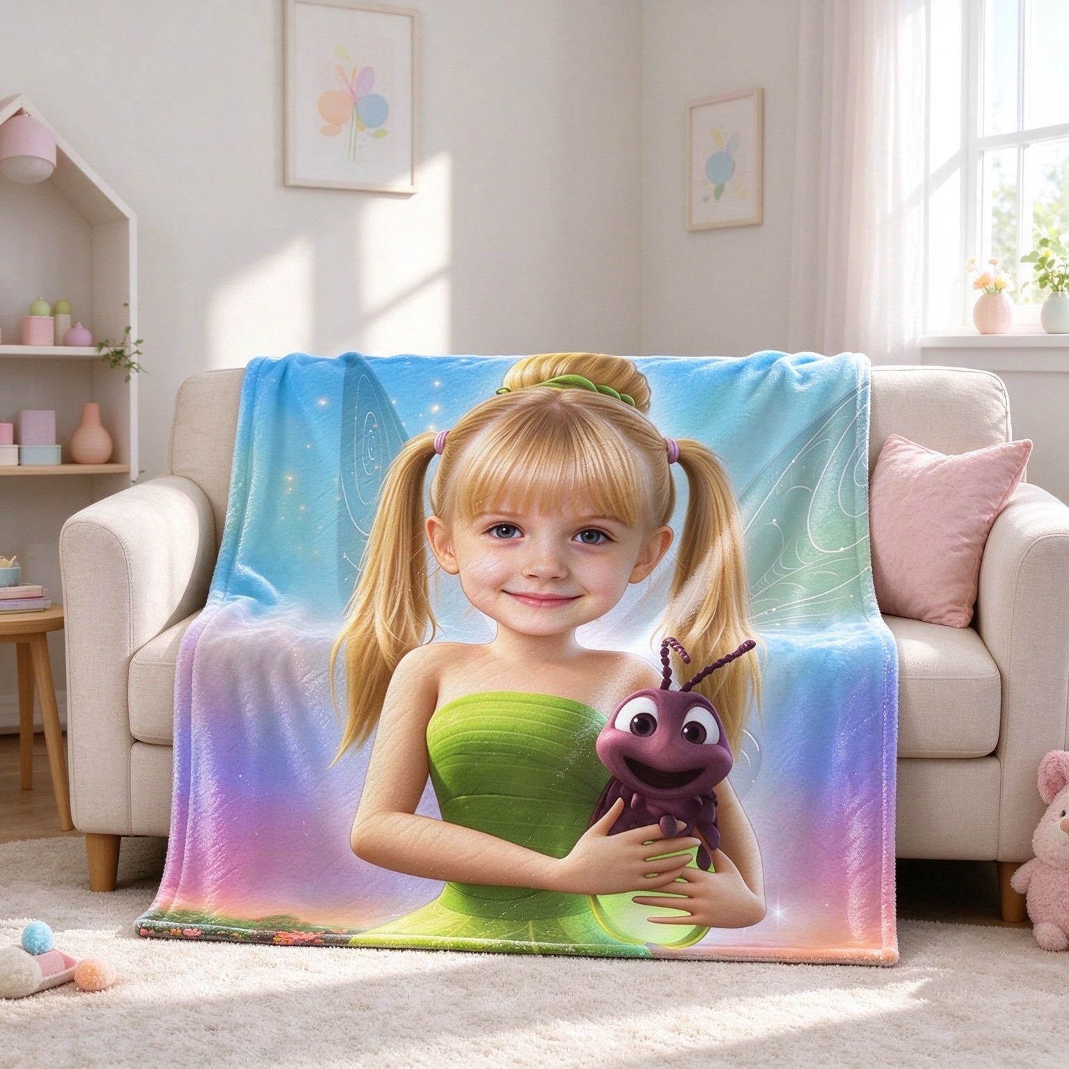 Custom Face Photo Blanket Personalized Fairy Art Flannel Fleece Throw Lightweight Cozy Bed Couch Gift
