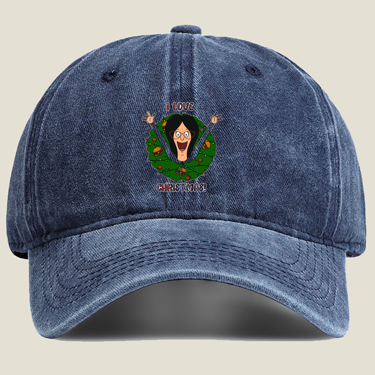 I Love Christmas - Morticia Addams Style - Washed Denim - Baseball Cap