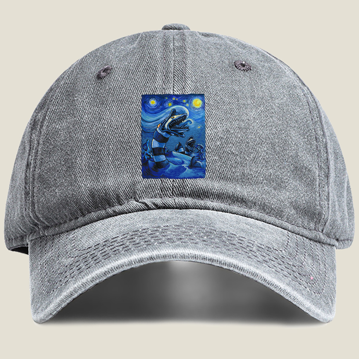 Starry Night with Sea Monsters - Washed Denim - Baseball Cap