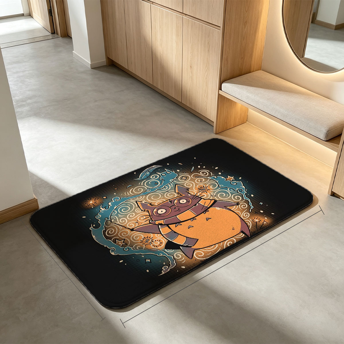 Whiskers the Wizard Cat in a Magical Swirl - Flannel floor mat