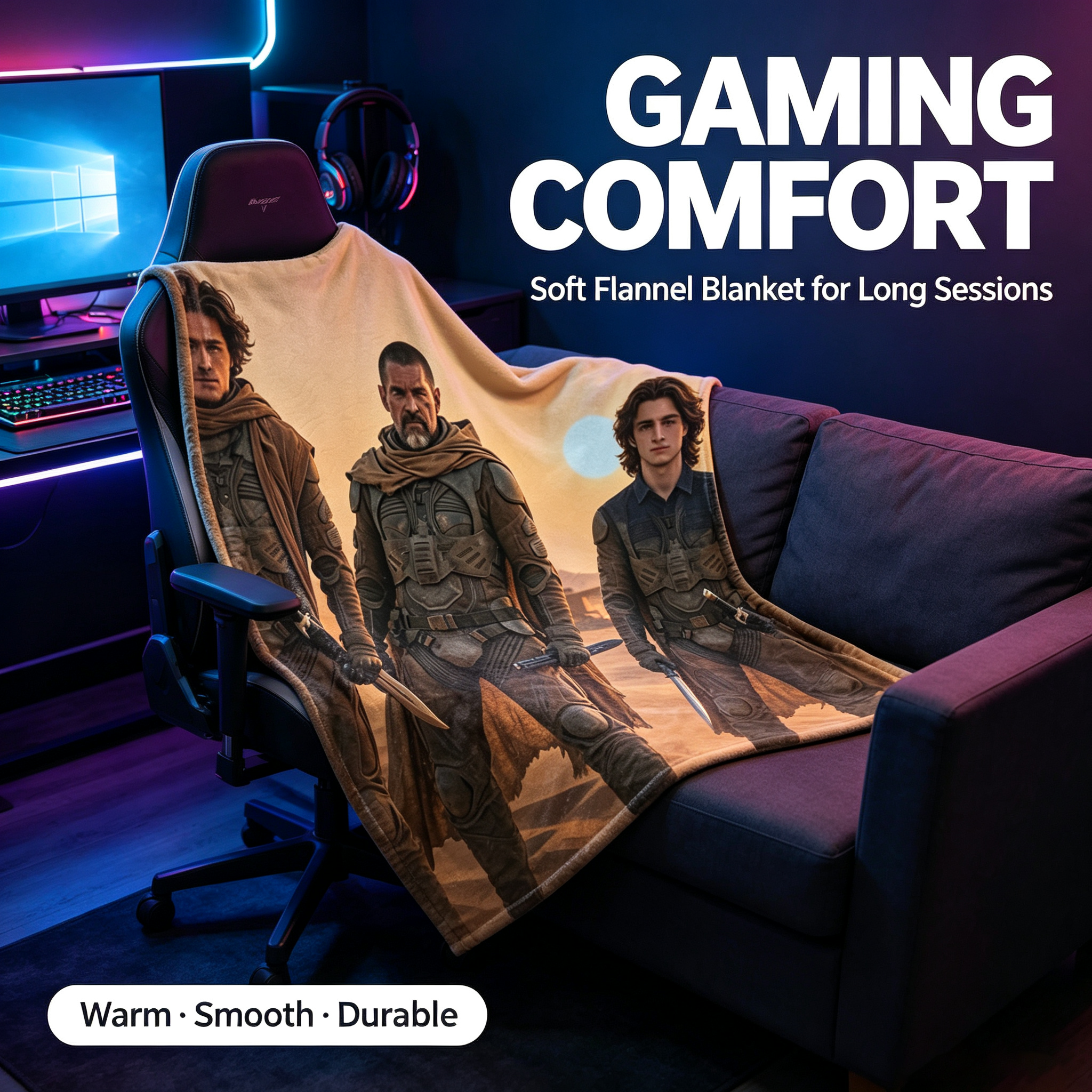Custom Face Blanket Dune Movie Characters Flannel Blanket Desert Adventure Theme Cozy Bedding Gift for Fans and Collectors