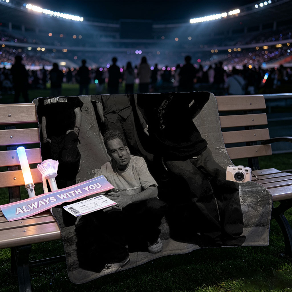 Linkin Park Band Members in a Grungy Urban Setting with Black and White Aesthetic - Blankets