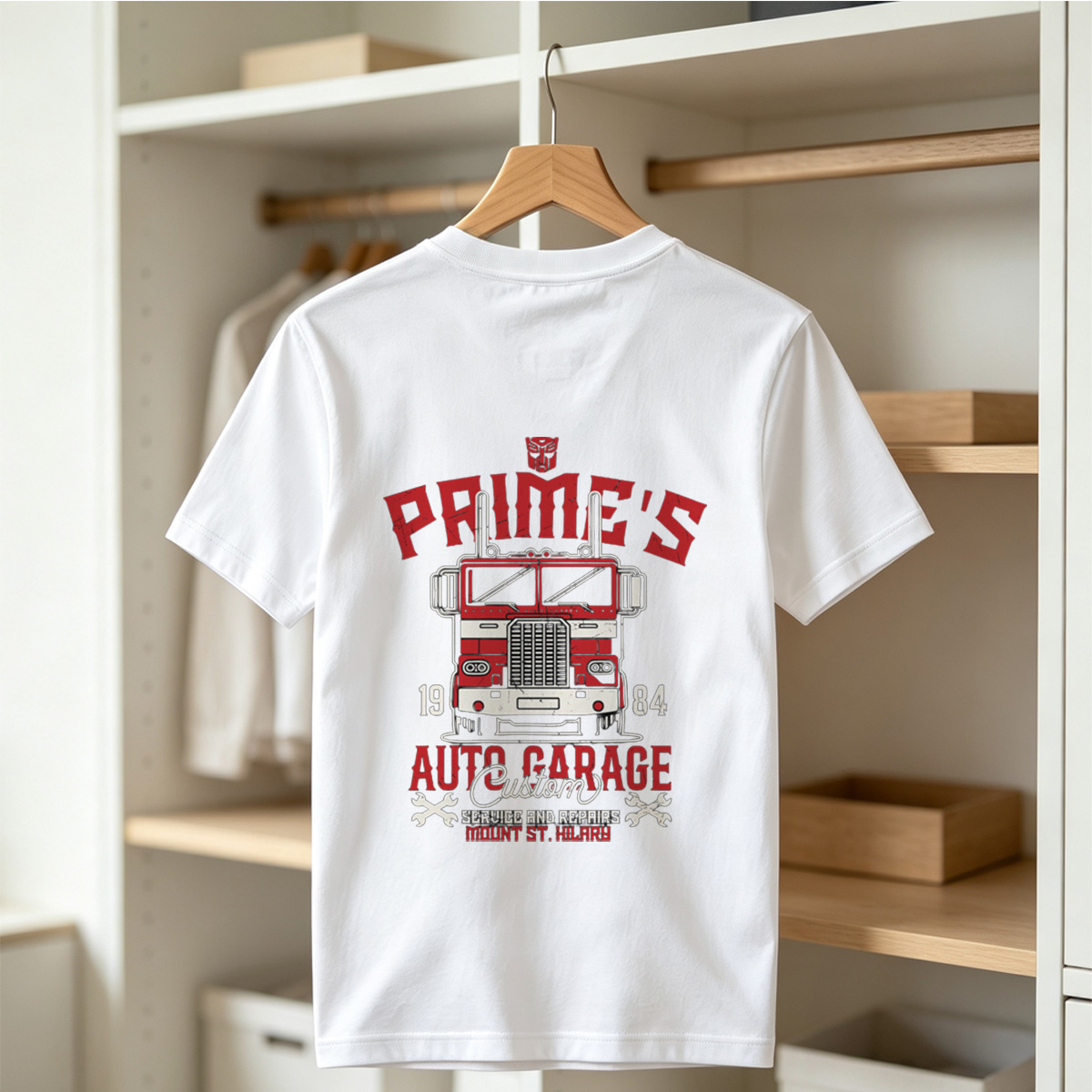 Transformers Optimus Prime Auto Garage T-Shirt Design - Tee