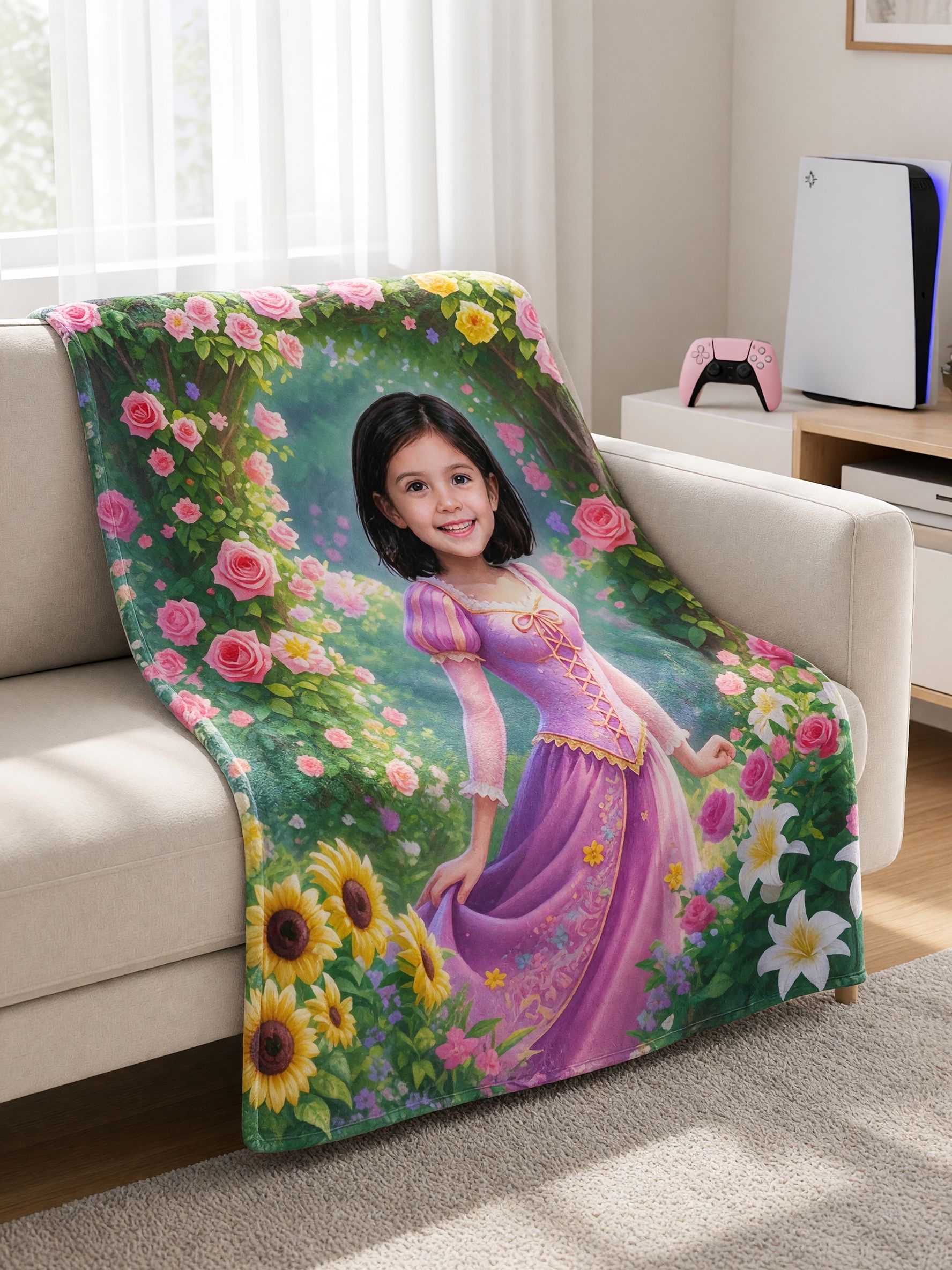 Custom Face Blanket Personalized Fairy Tale Princess Portrait Ultra Soft Warm Flannel Throw for Kids Birthday Gift