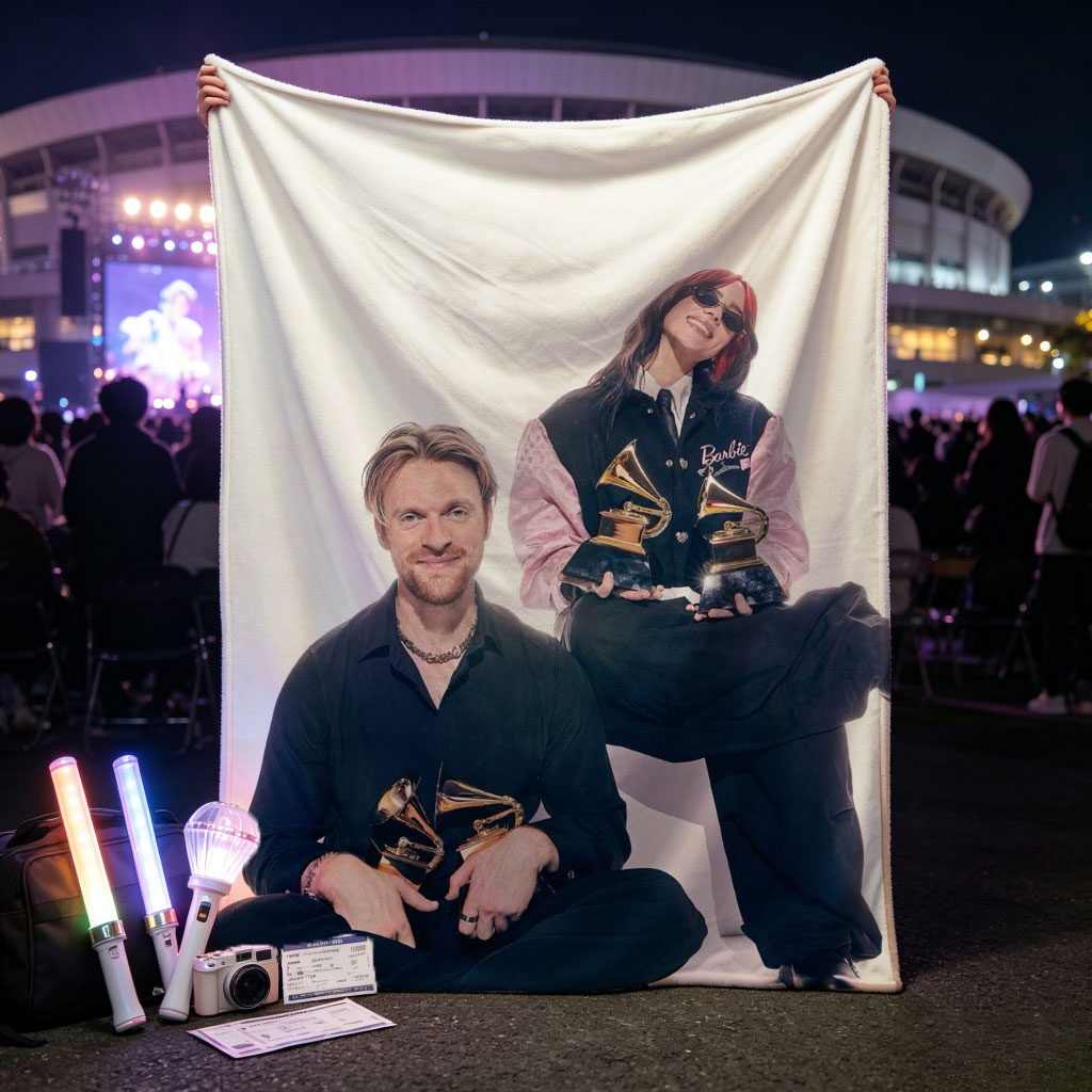 Billie Eilish and Finneas O'Connell at the Grammys with Their Awards - Blankets
