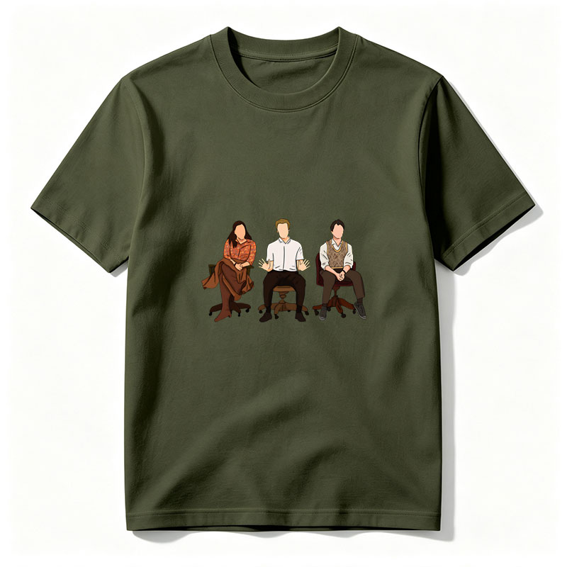 Three Individuals in a Discussion Setting - Tee