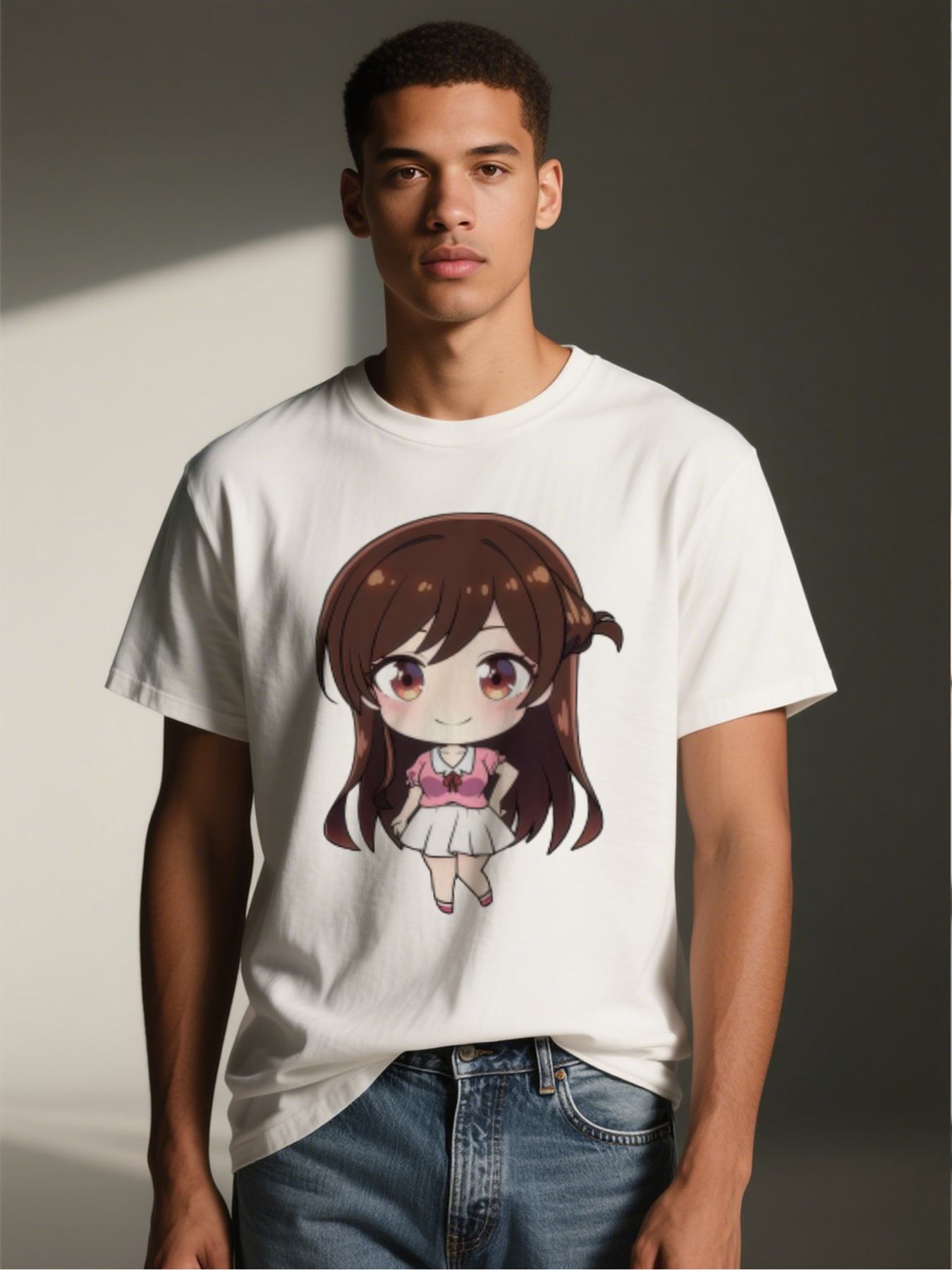 Men's Anime Girl Print T-Shirt Cute Chibi Character Design Casual Round Neck Summer Lightweight Breathable Short Sleeve Tee for Anime Fans and Otaku Culture Enthusiasts
