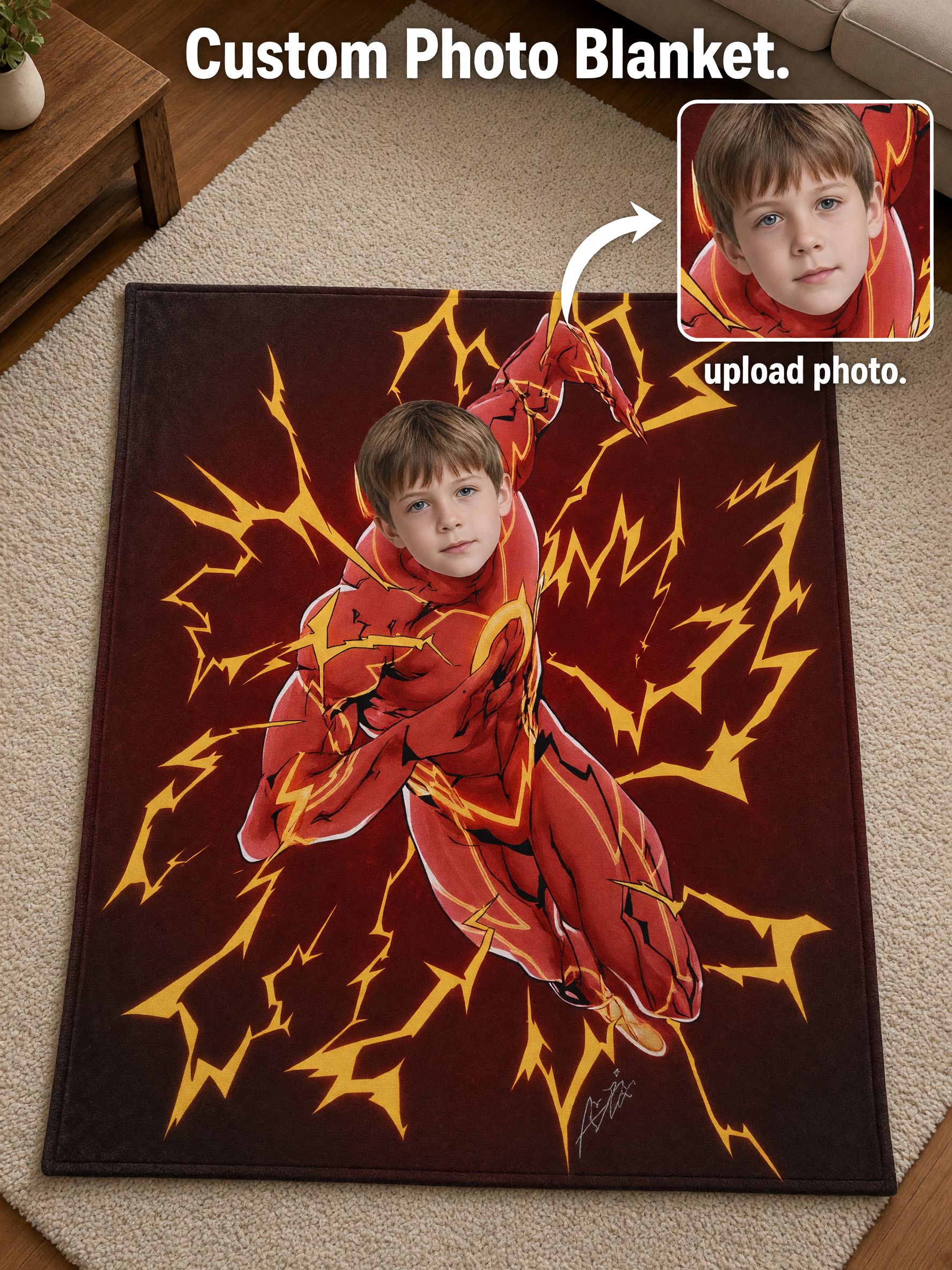 Custom Photo Face Superhero Flannel Throw Blanket Personalized Superhero Portrait Fleece Throw Cozy Bed Couch Travel